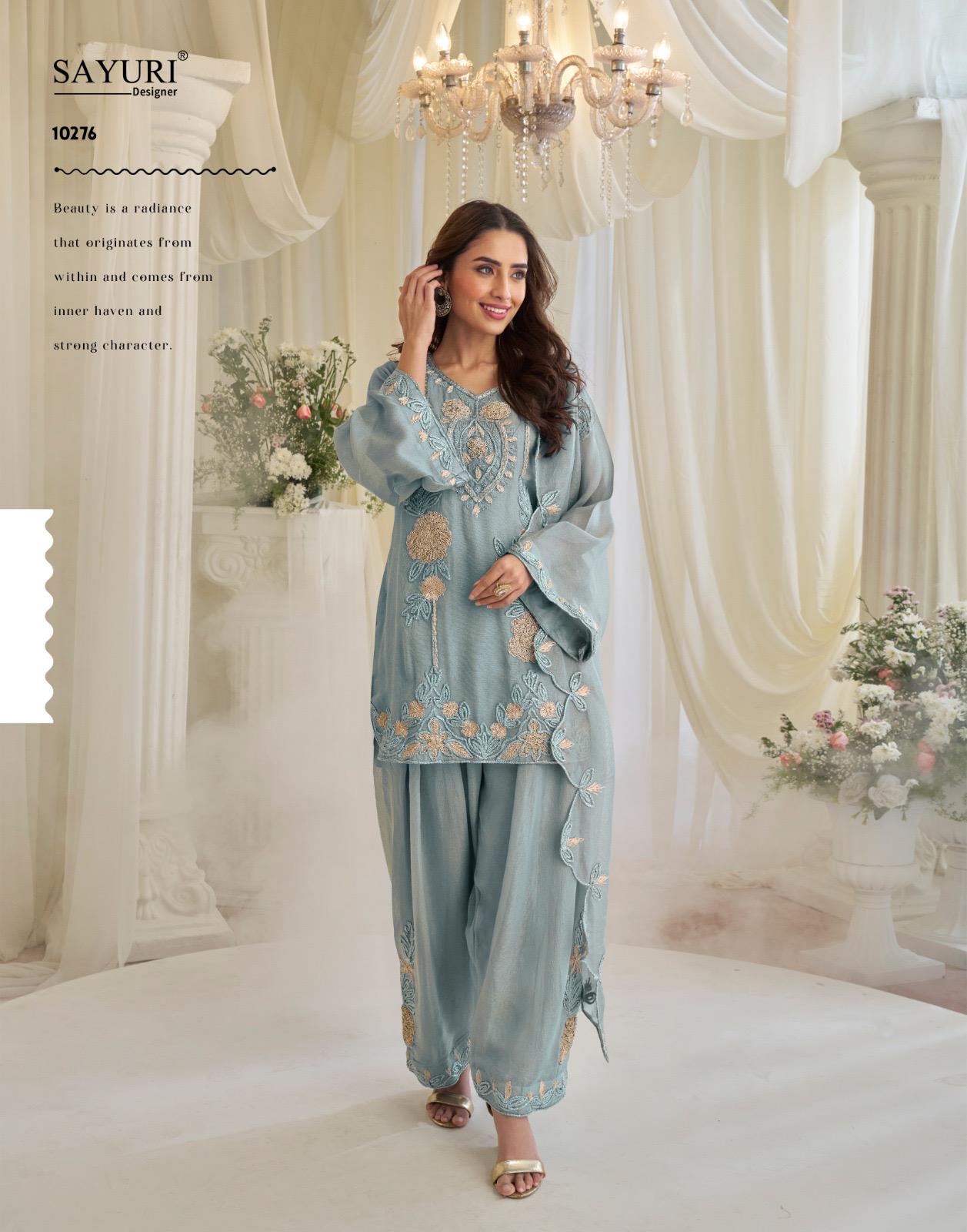 Sayuri Kajal Chinon Silk With Embroidered Designer Top Bottom And Dupatta