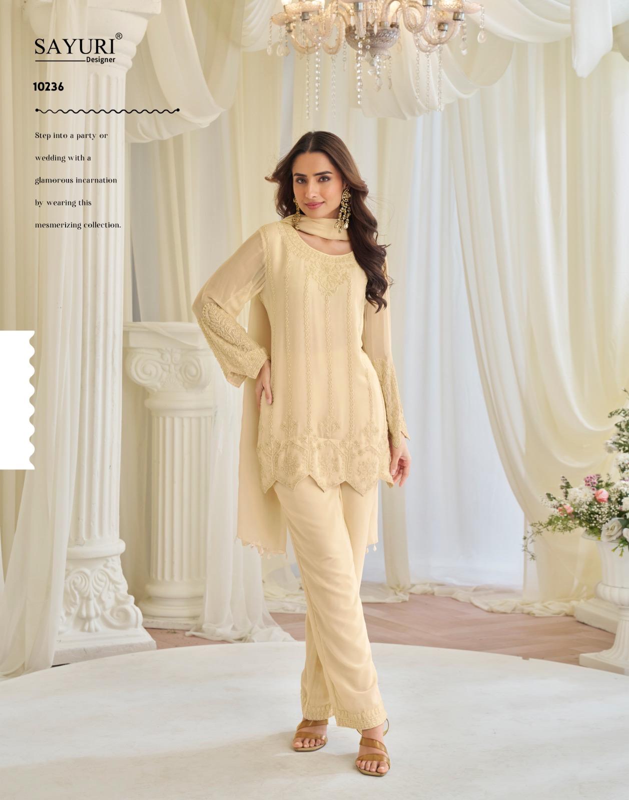 Sayuri Kajal Chinon Silk With Embroidered Designer Top Bottom And Dupatta