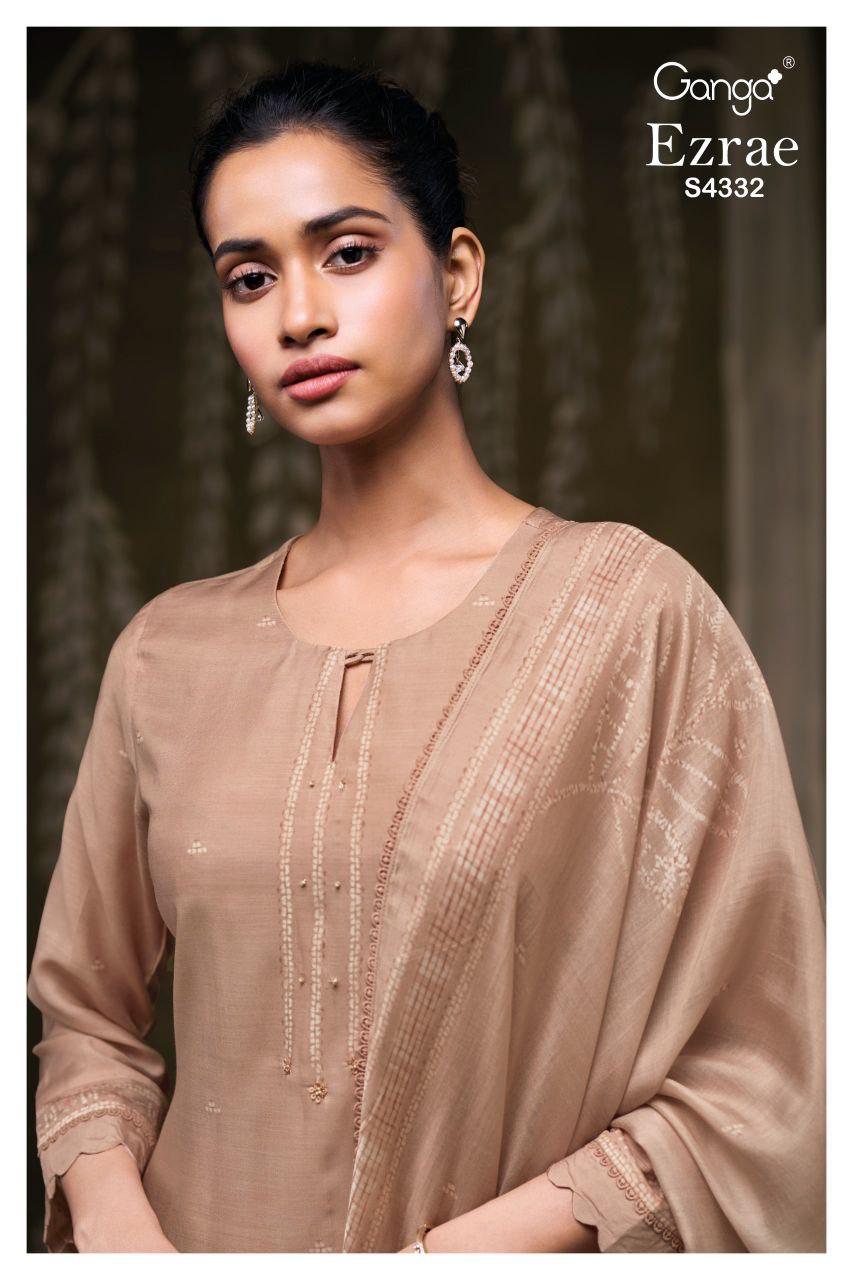 Ganga Ezrae 4332 Bemberg Silk Printed Embroidery Work Dress Material