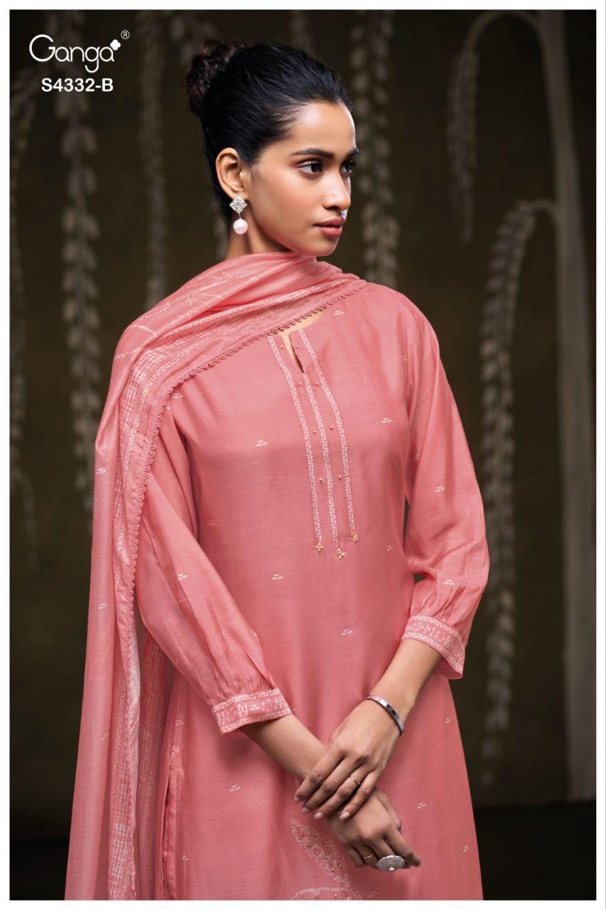 Ganga Ezrae 4332 Bemberg Silk Printed Embroidery Work Dress Material