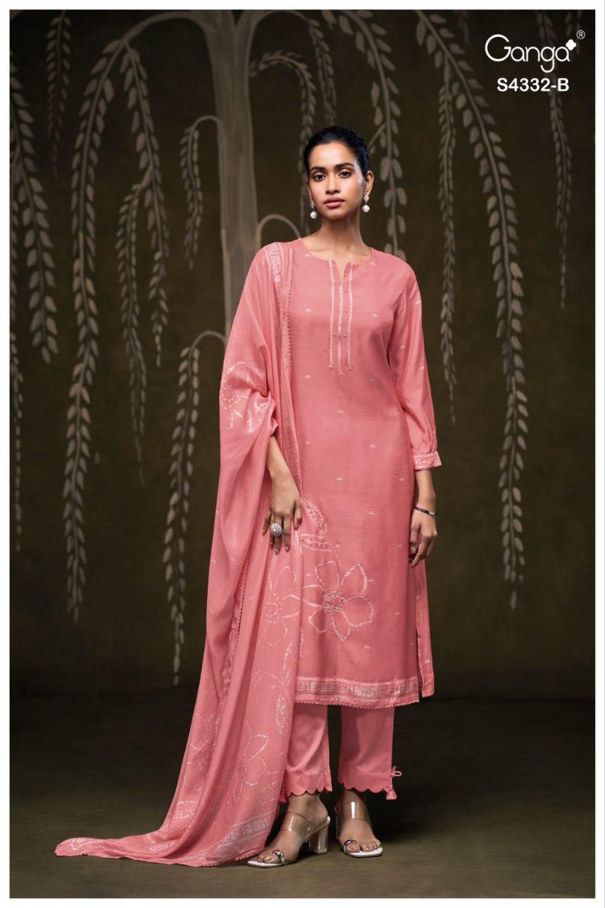 Ganga Ezrae 4332 Bemberg Silk Printed Embroidery Work Dress Material