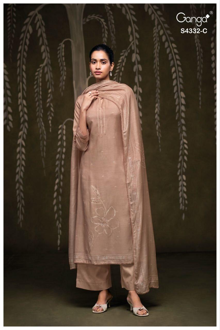 Ganga Ezrae 4332 Bemberg Silk Printed Embroidery Work Dress Material