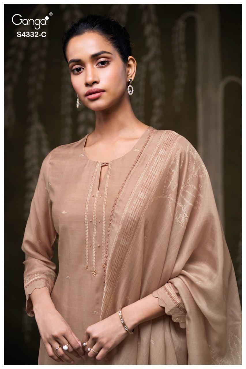 Ganga Ezrae 4332 Bemberg Silk Printed Embroidery Work Dress Material