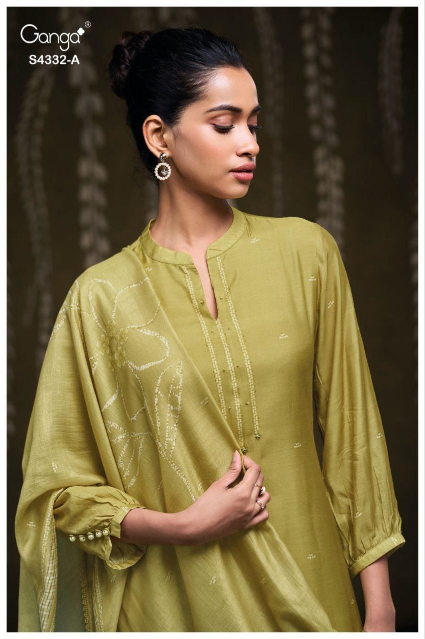 Ganga Ezrae 4332 Bemberg Silk Printed Embroidery Work Dress Material