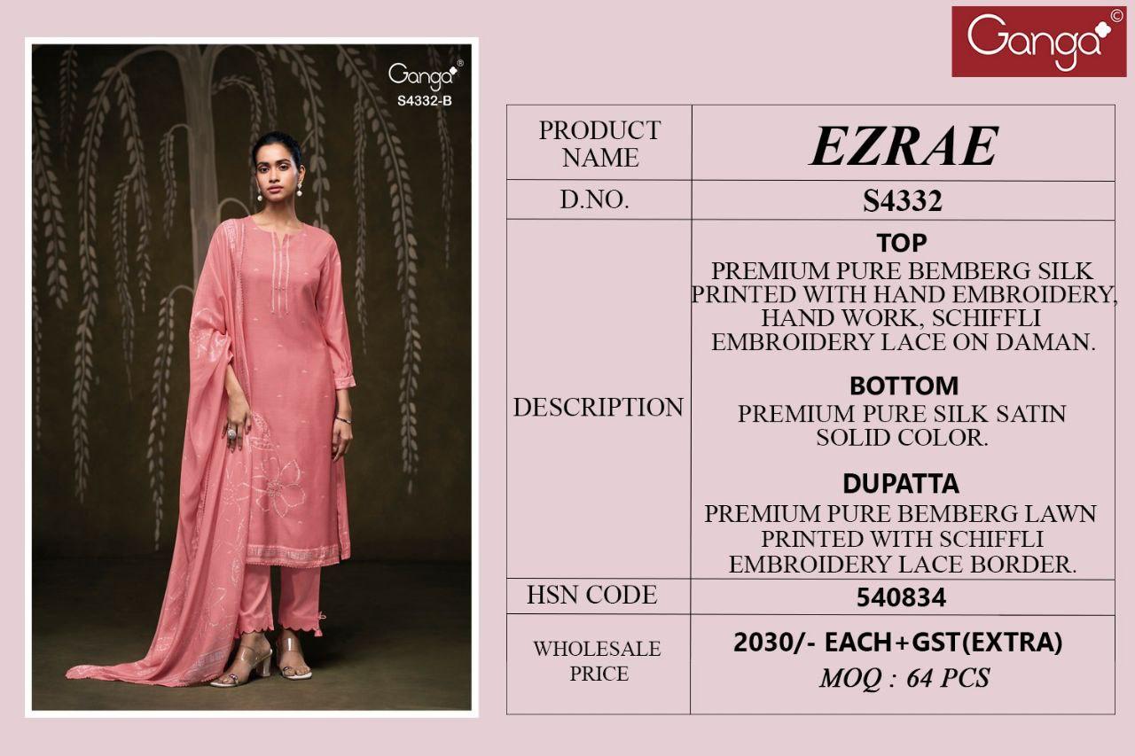 Ganga Ezrae 4332 Bemberg Silk Printed Embroidery Work Dress Material