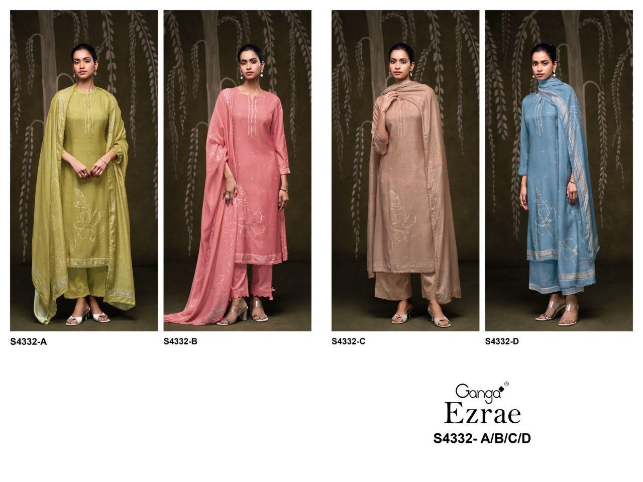 Ganga Ezrae 4332 Bemberg Silk Printed Embroidery Work Dress Material