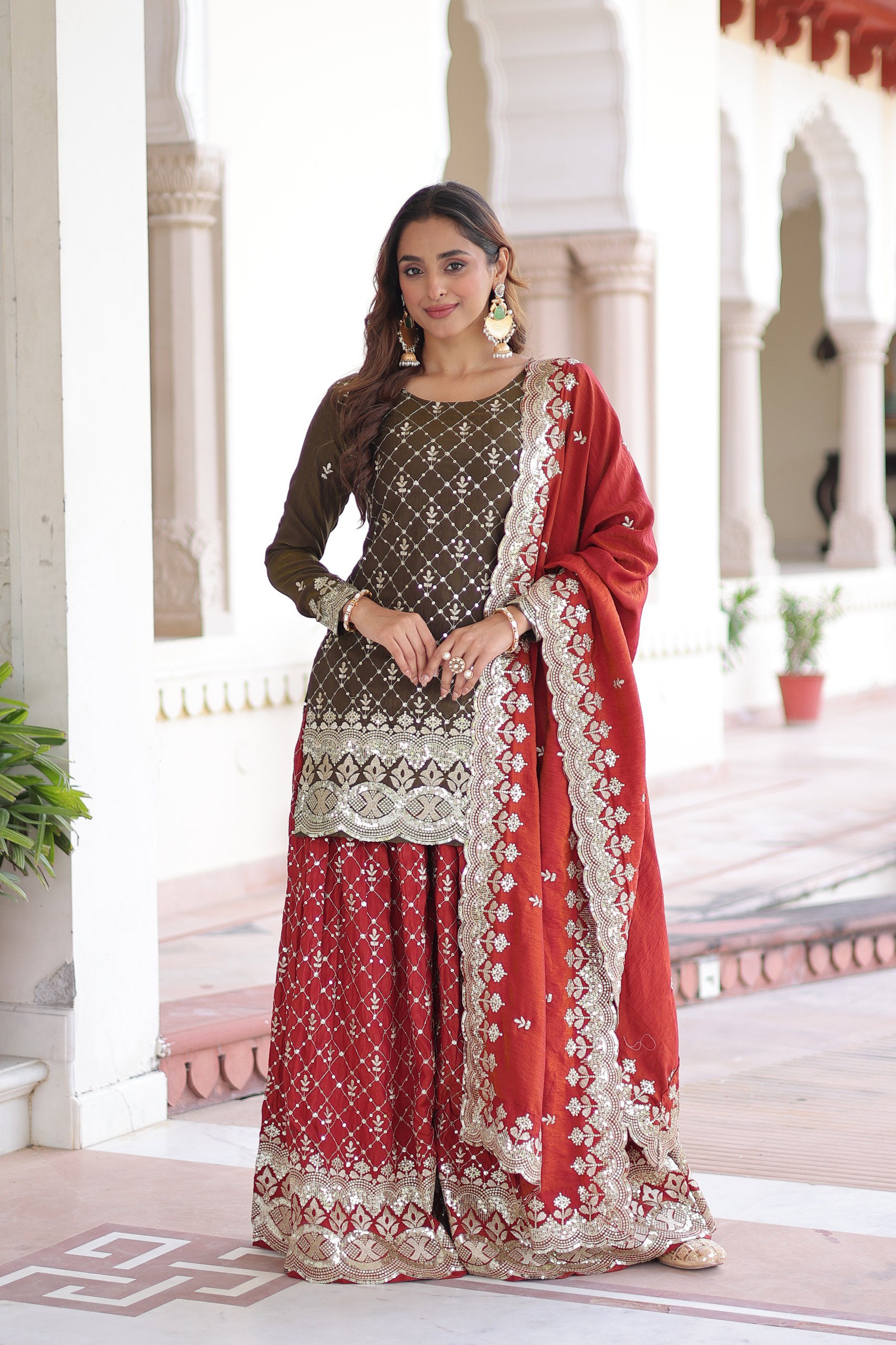 Lekha KA 1226 Vichitra Silk Sequins Embroidery Top Sharara With Dupatta