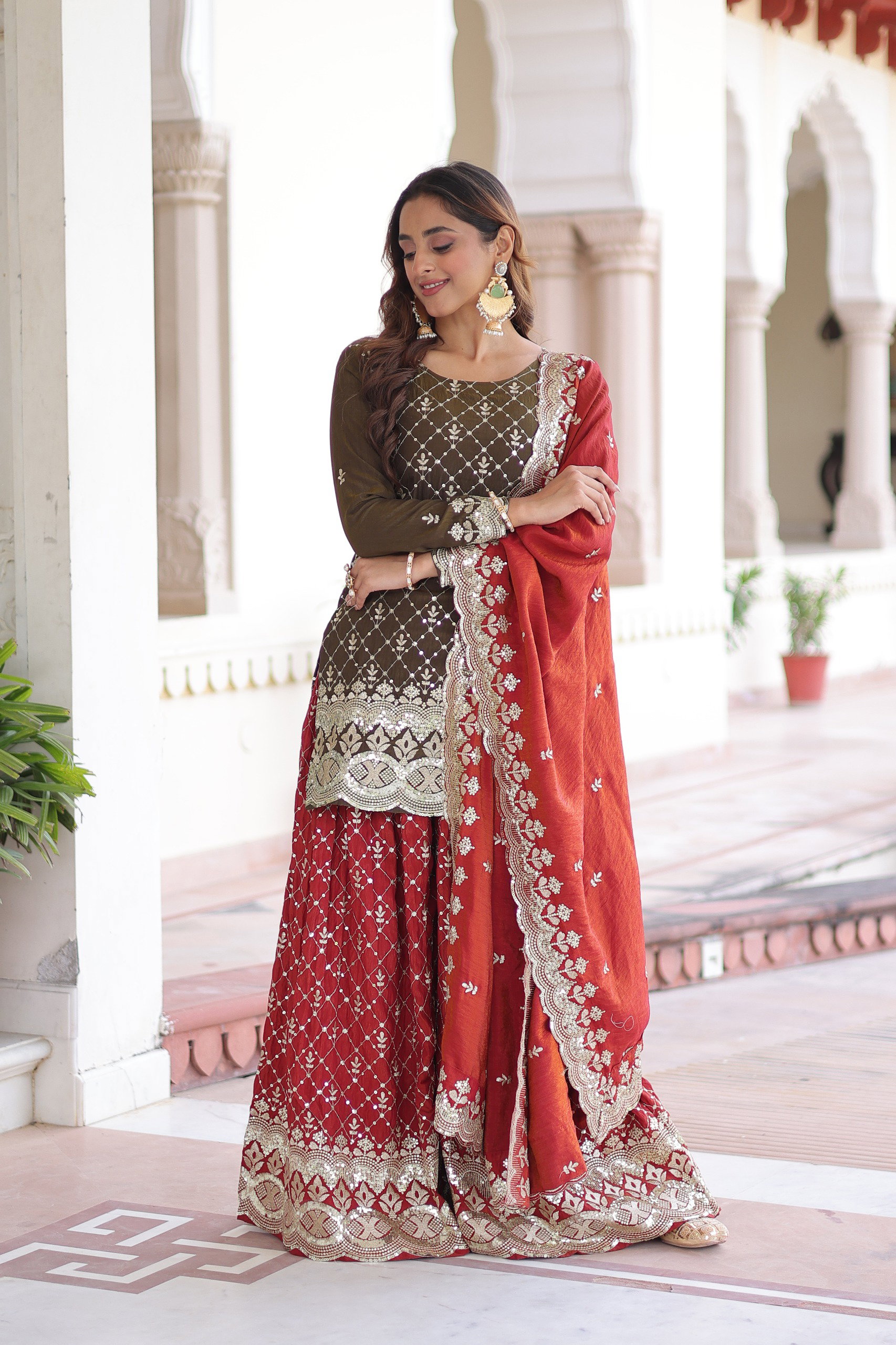 Lekha KA 1226 Vichitra Silk Sequins Embroidery Top Sharara With Dupatta