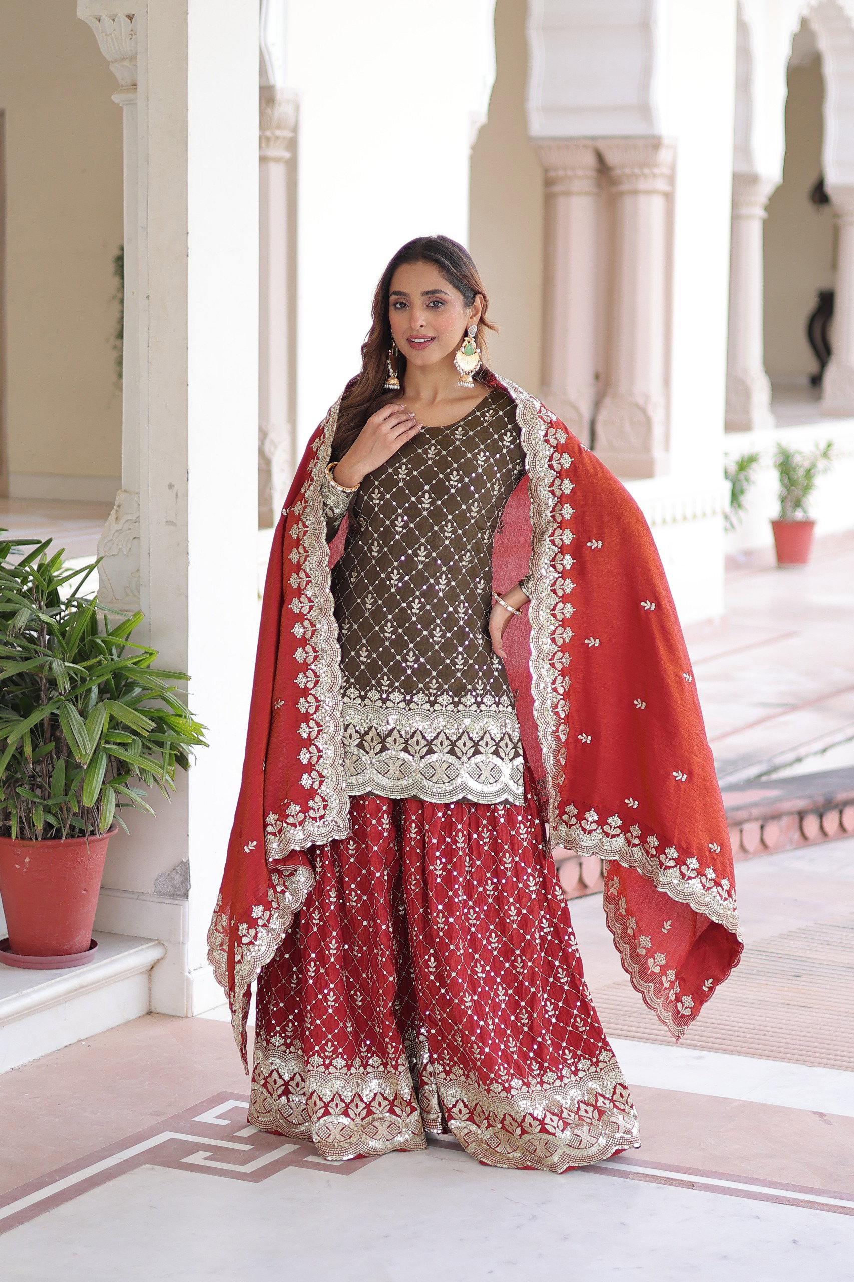 Lekha KA 1226 Vichitra Silk Sequins Embroidery Top Sharara With Dupatta