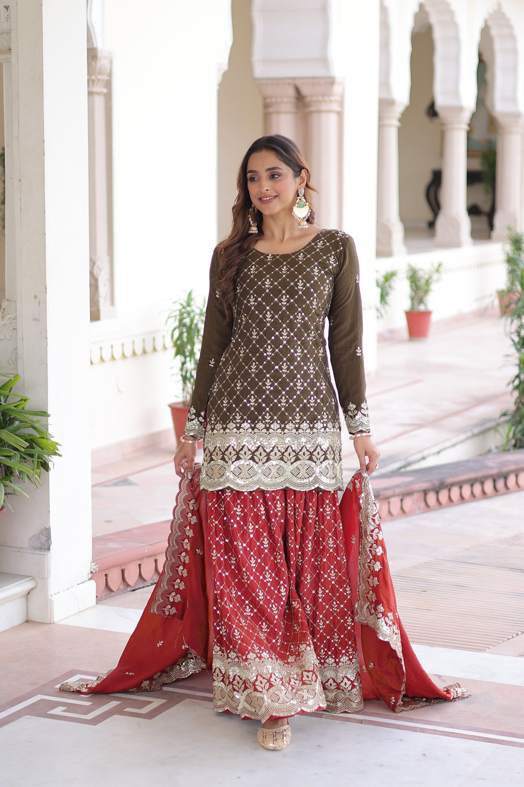 Lekha KA 1226 Vichitra Silk Sequins Embroidery Top Sharara With Dupatta