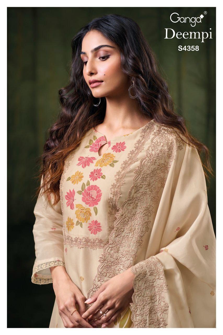 Ganga Deempi 4358 Bemberg Silk Printed Handwork Salwar kameez