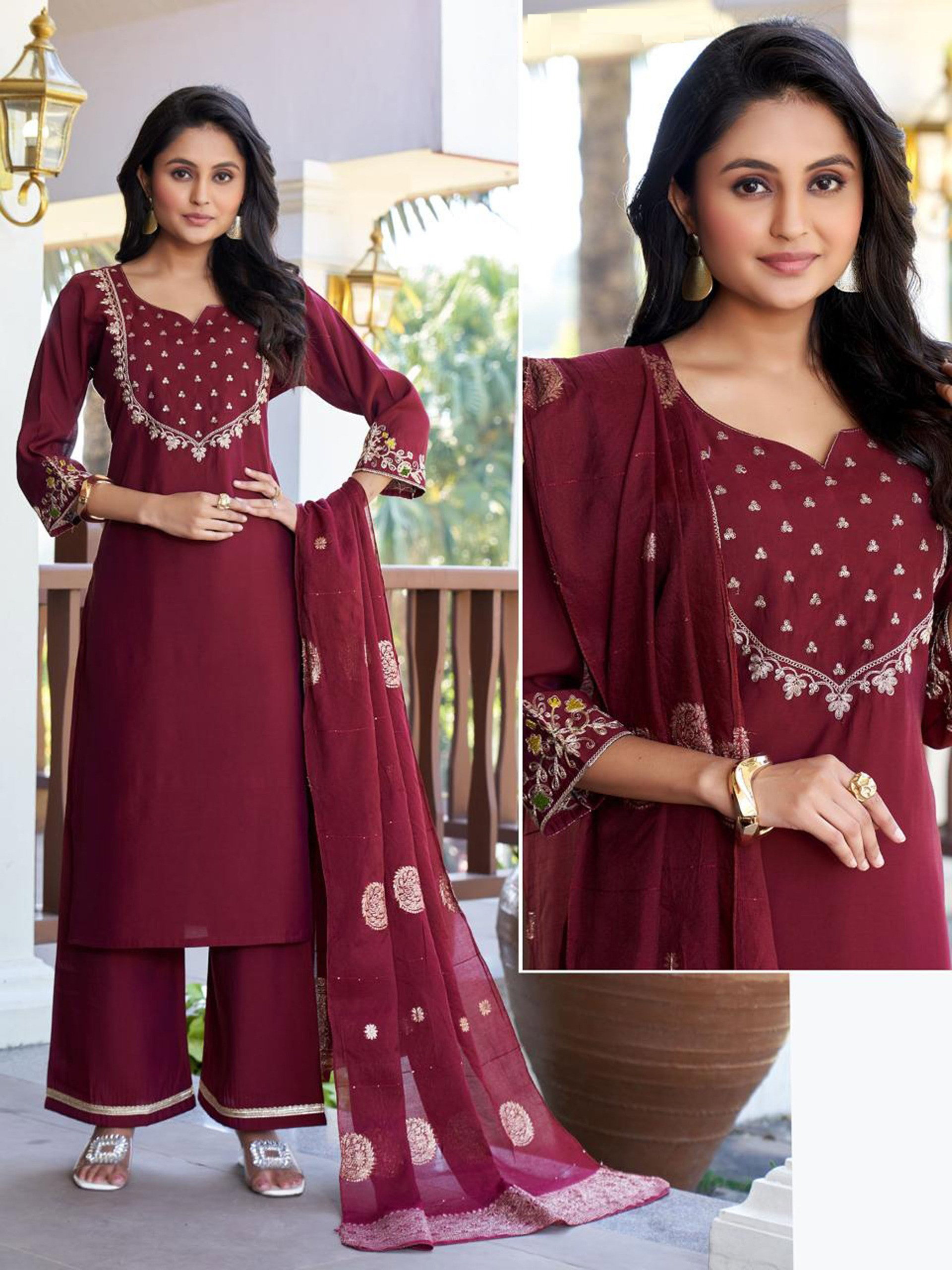 Naisha K 593 Roman Silk With Work Kurti Pant And Dupatta Collection