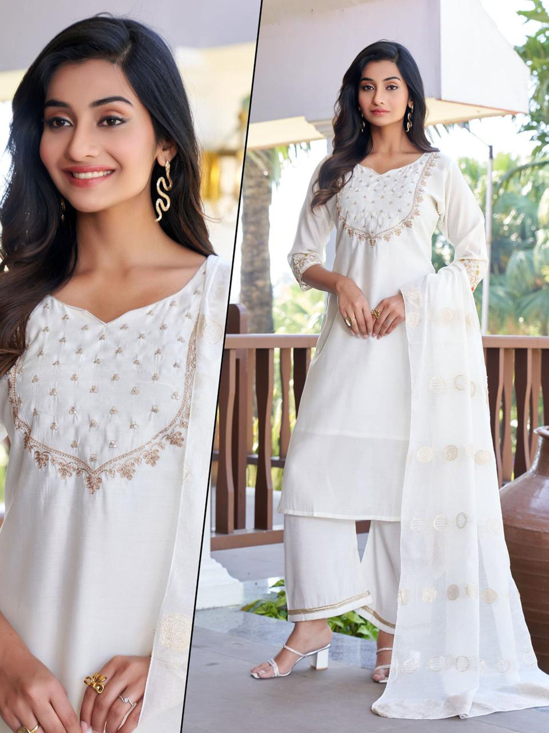 Naisha K 593 Roman Silk With Work Kurti Pant And Dupatta Collection