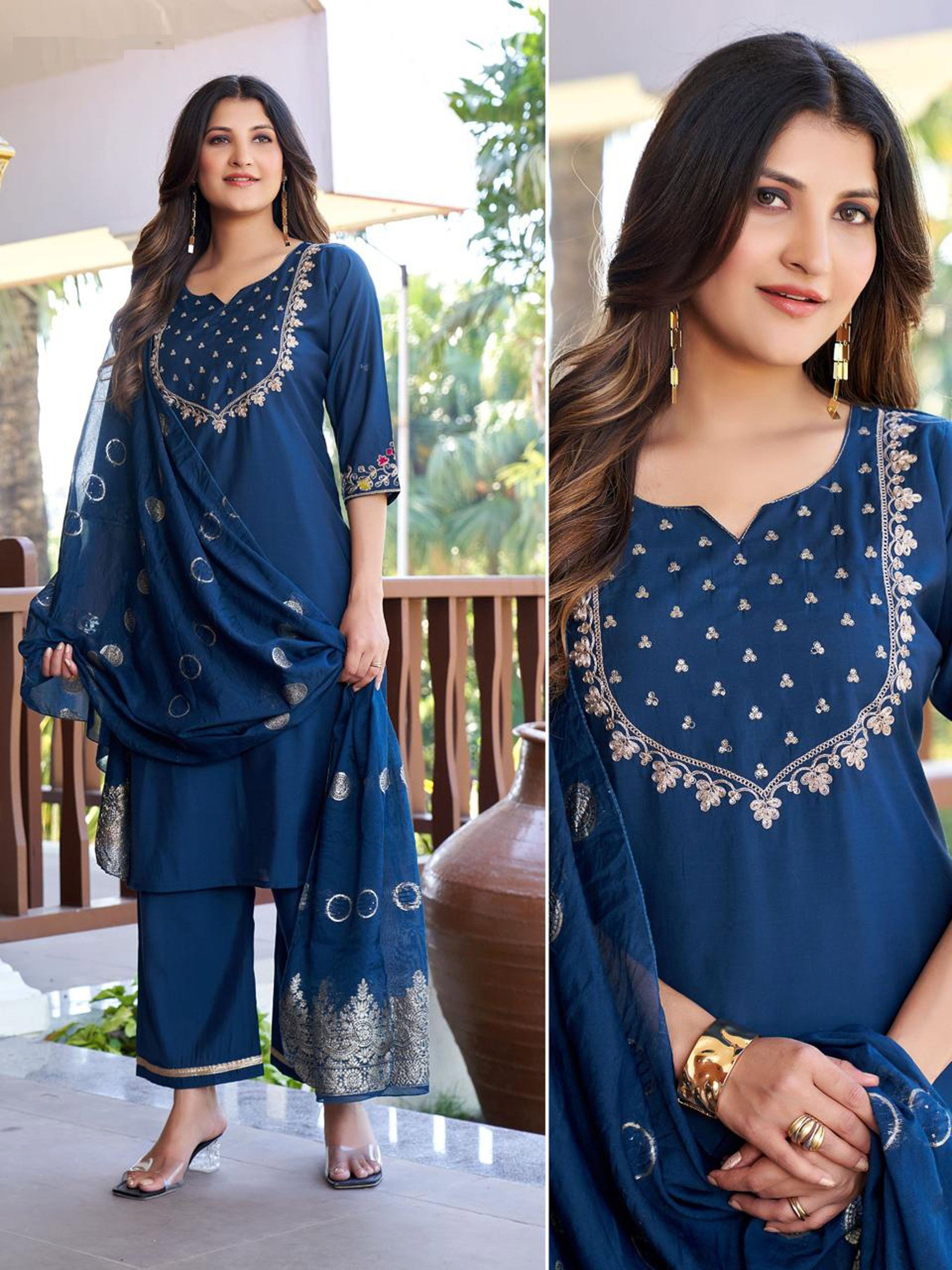 Naisha K 593 Roman Silk With Work Kurti Pant And Dupatta Collection
