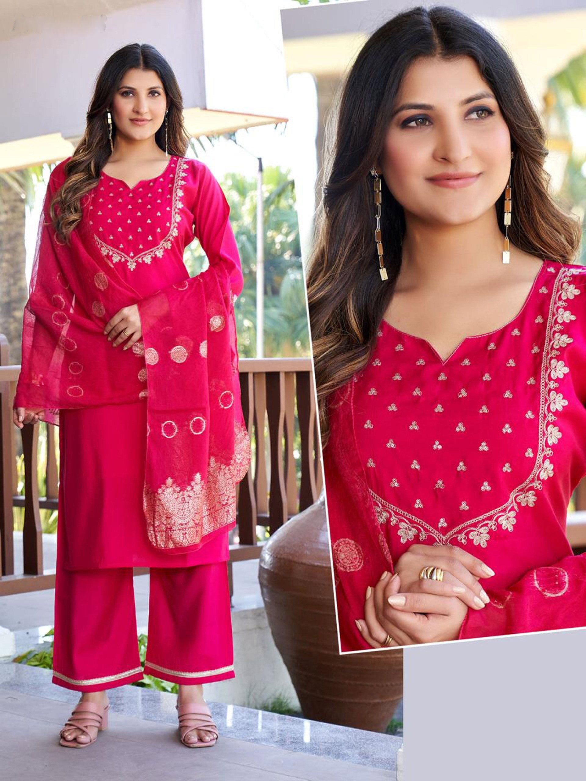Naisha K 593 Roman Silk With Work Kurti Pant And Dupatta Collection