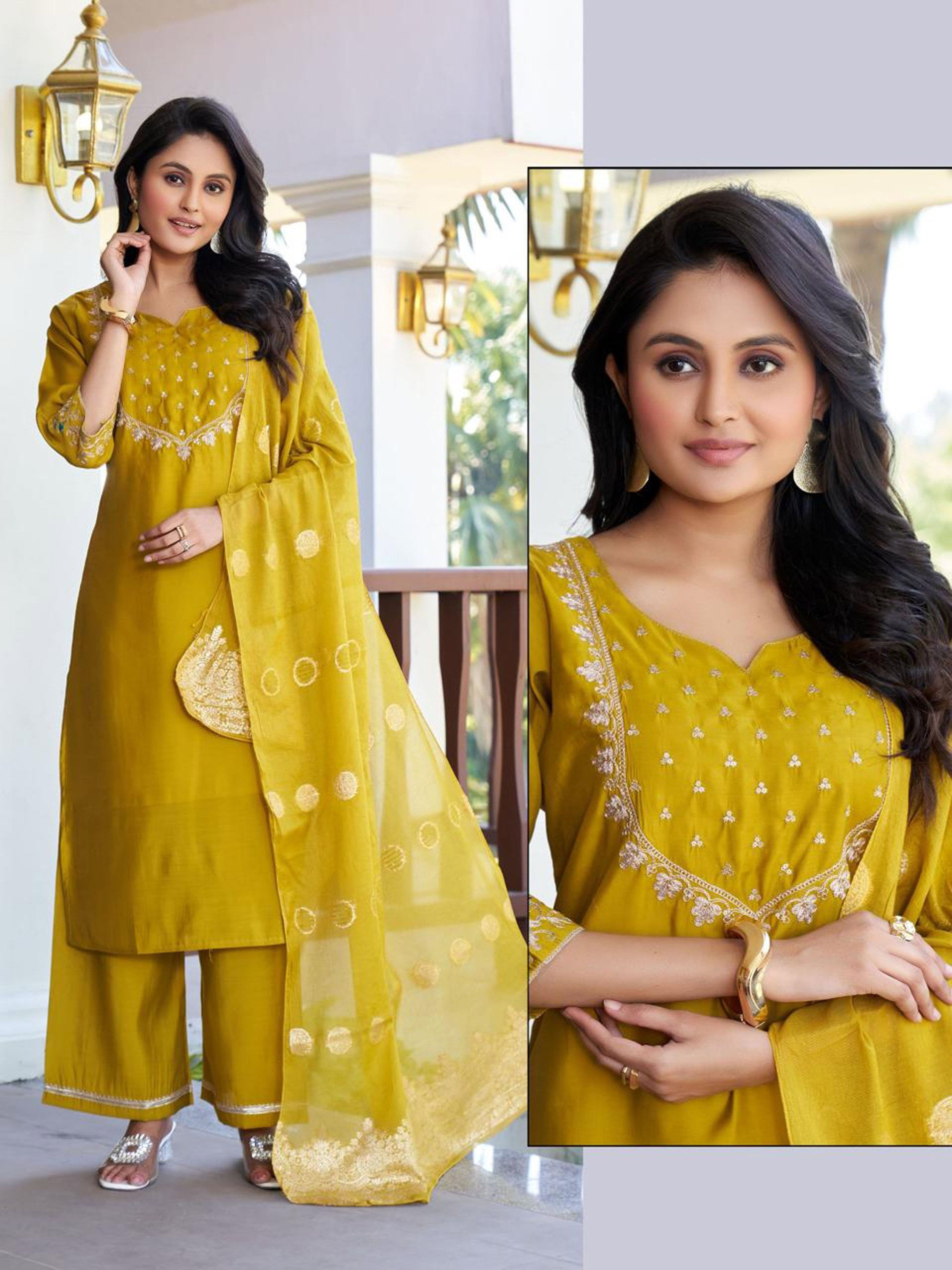 Naisha K 593 Roman Silk With Work Kurti Pant And Dupatta Collection