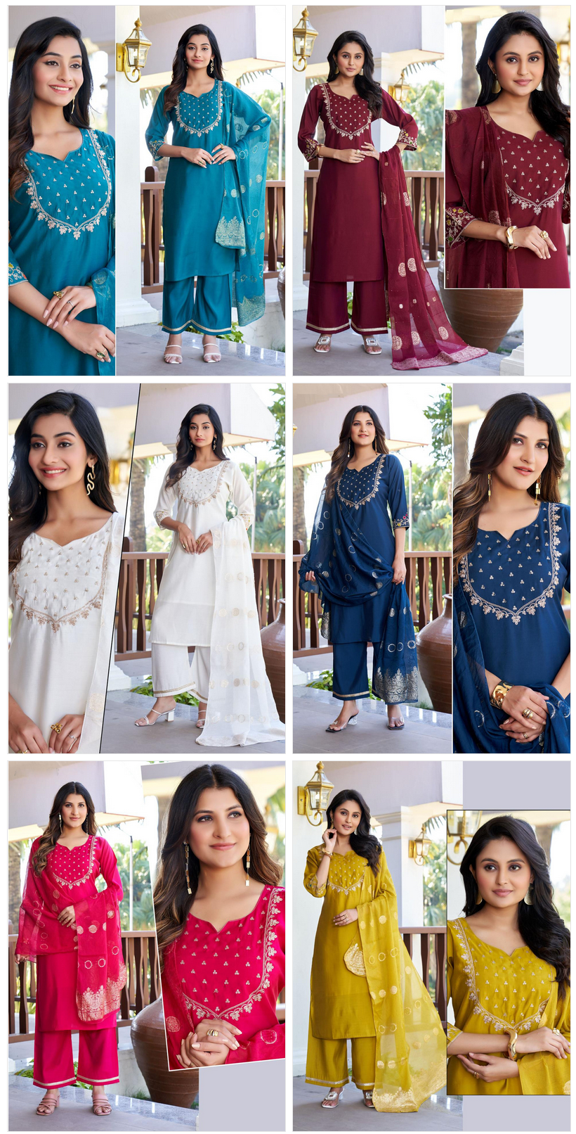 Naisha K 593 Roman Silk With Work Kurti Pant And Dupatta Collection