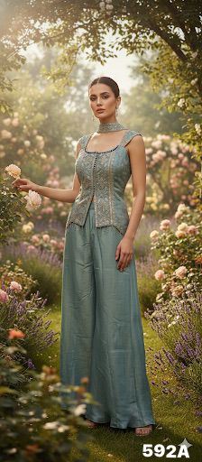 Naisha K 592 Tissue With Embroidery Handwork Top Plazzo And Dupatta