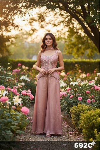Naisha K 592 Tissue With Embroidery Handwork Top Plazzo And Dupatta