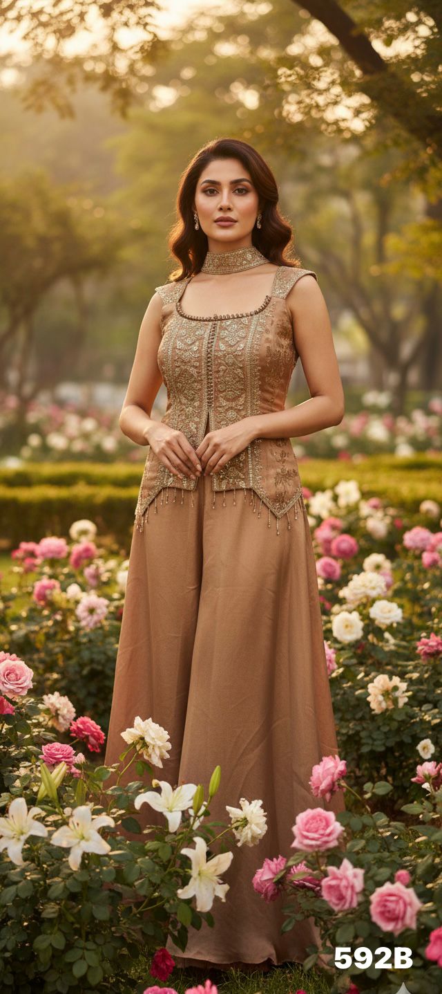 Naisha K 592 Tissue With Embroidery Handwork Top Plazzo And Dupatta