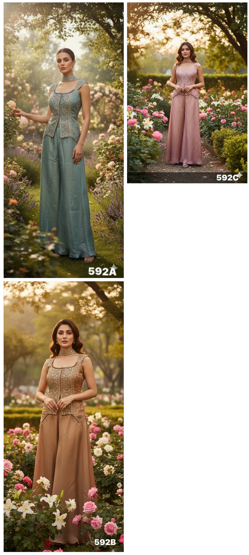 Naisha K 592 Tissue With Embroidery Handwork Top Plazzo And Dupatta