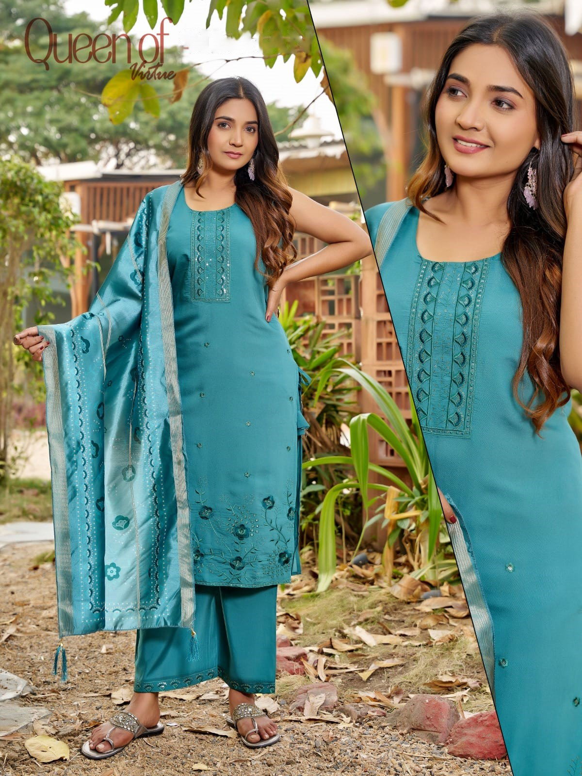 Naisha K 594 Roman Silk With Work Kurti Pant And Dupatta Collection