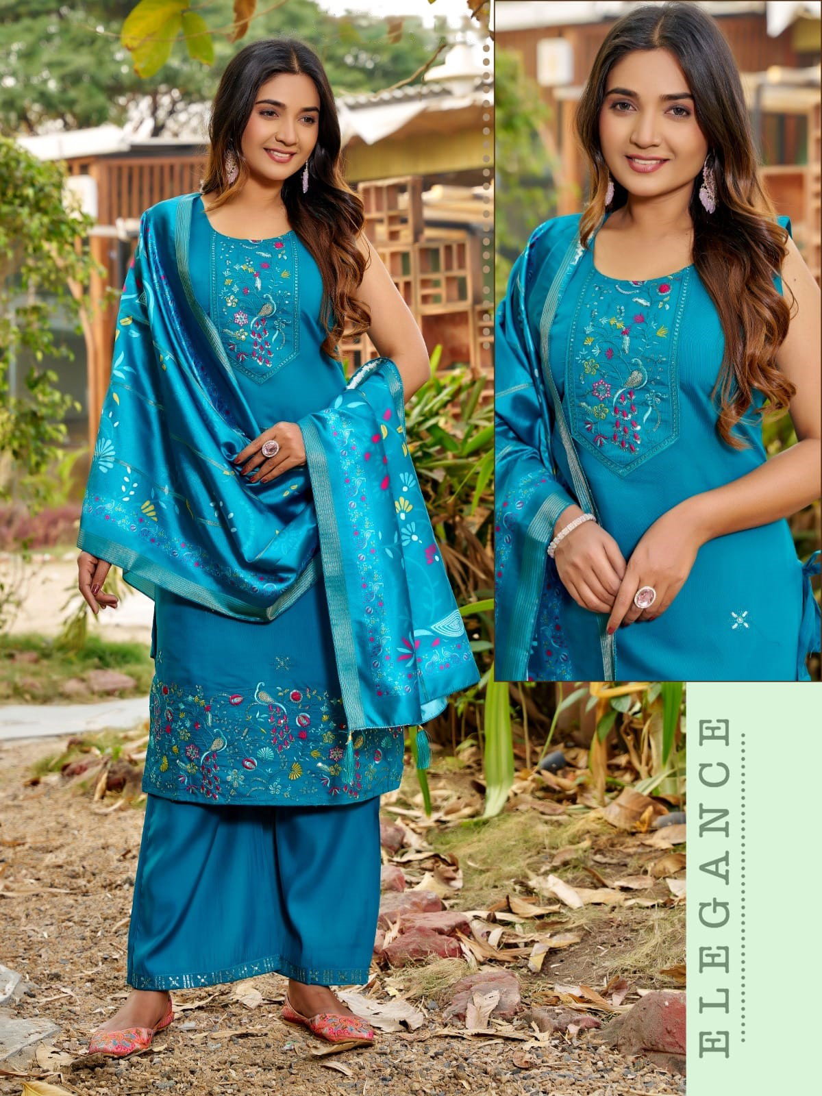 Naisha K 594 Roman Silk With Work Kurti Pant And Dupatta Collection