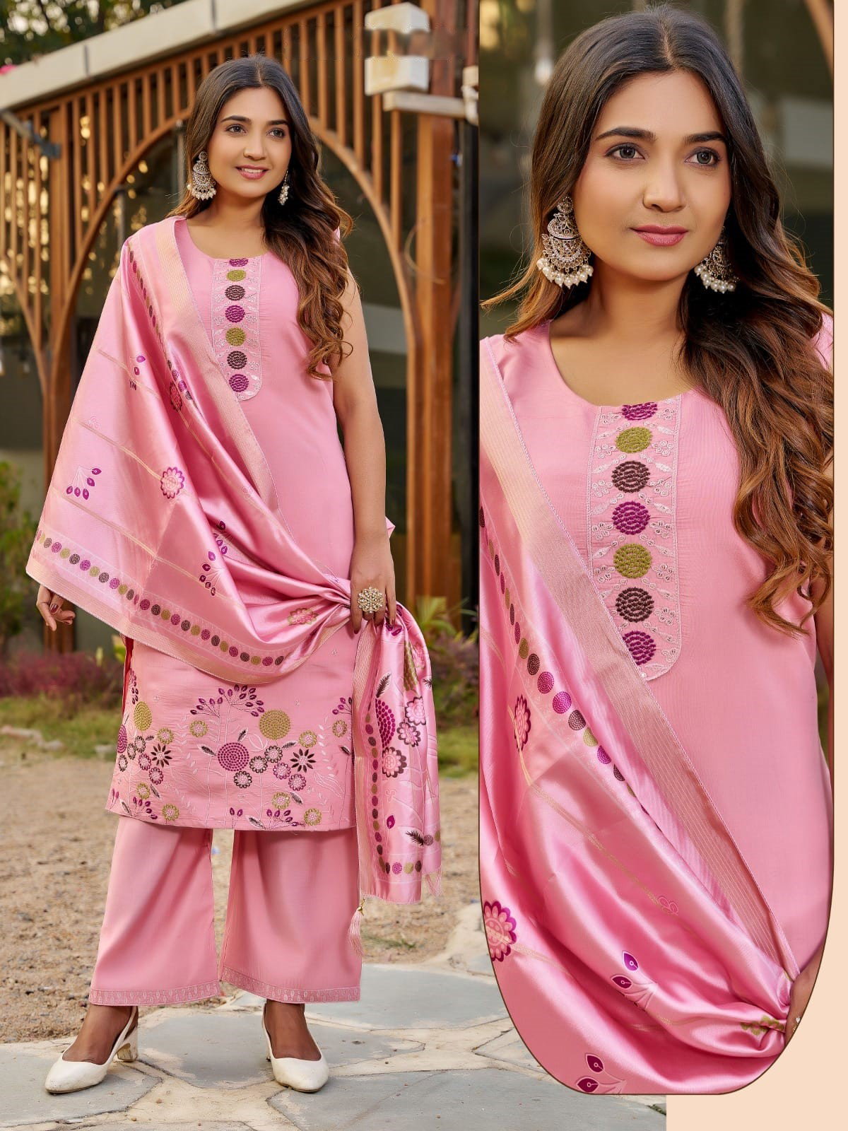 Naisha K 594 Roman Silk With Work Kurti Pant And Dupatta Collection