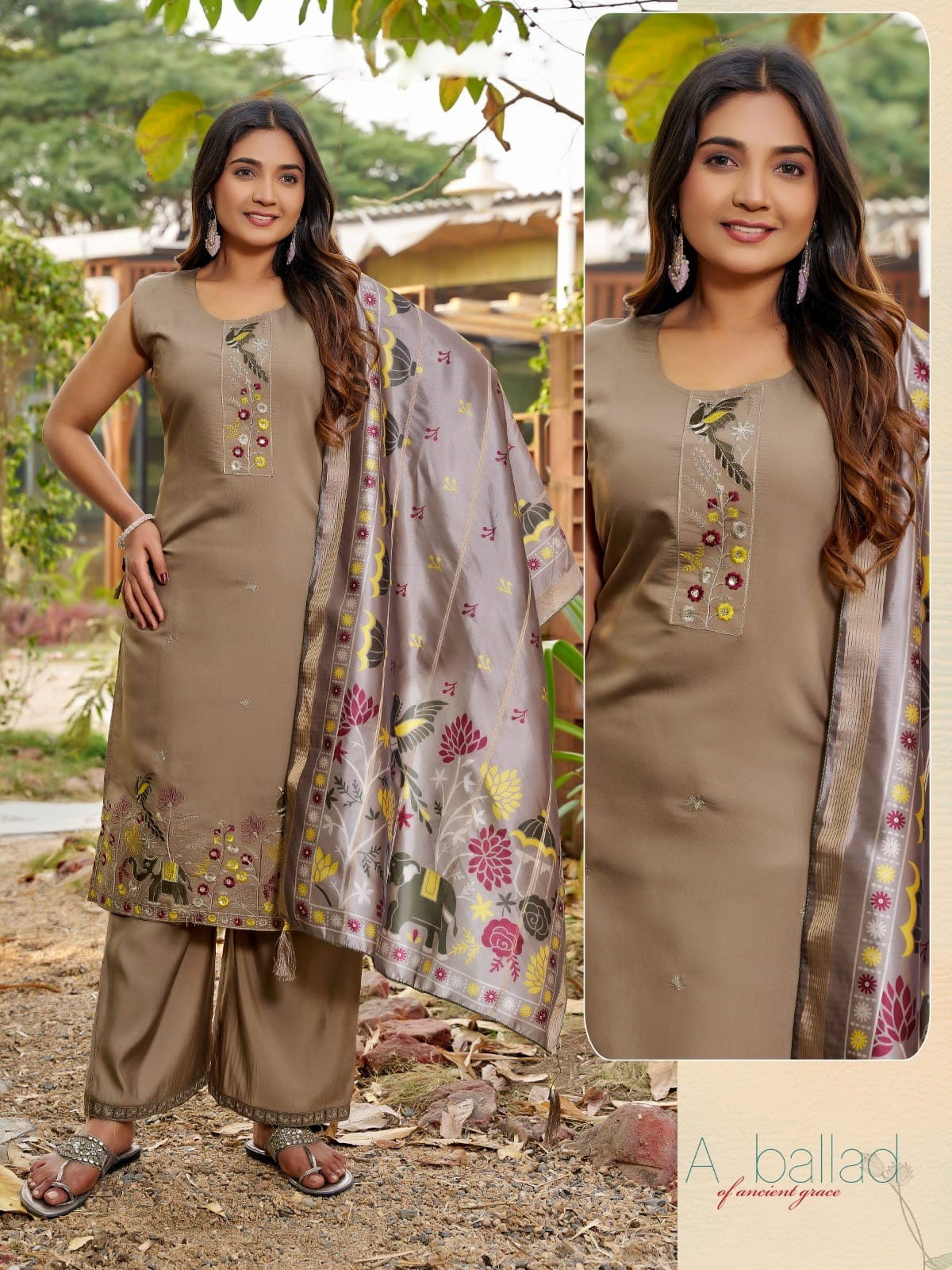 Naisha K 594 Roman Silk With Work Kurti Pant And Dupatta Collection