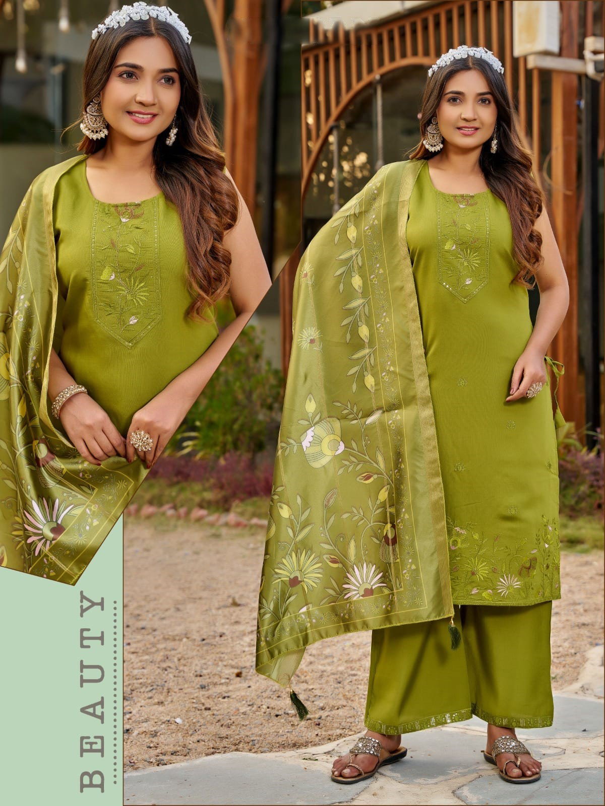 Naisha K 594 Roman Silk With Work Kurti Pant And Dupatta Collection