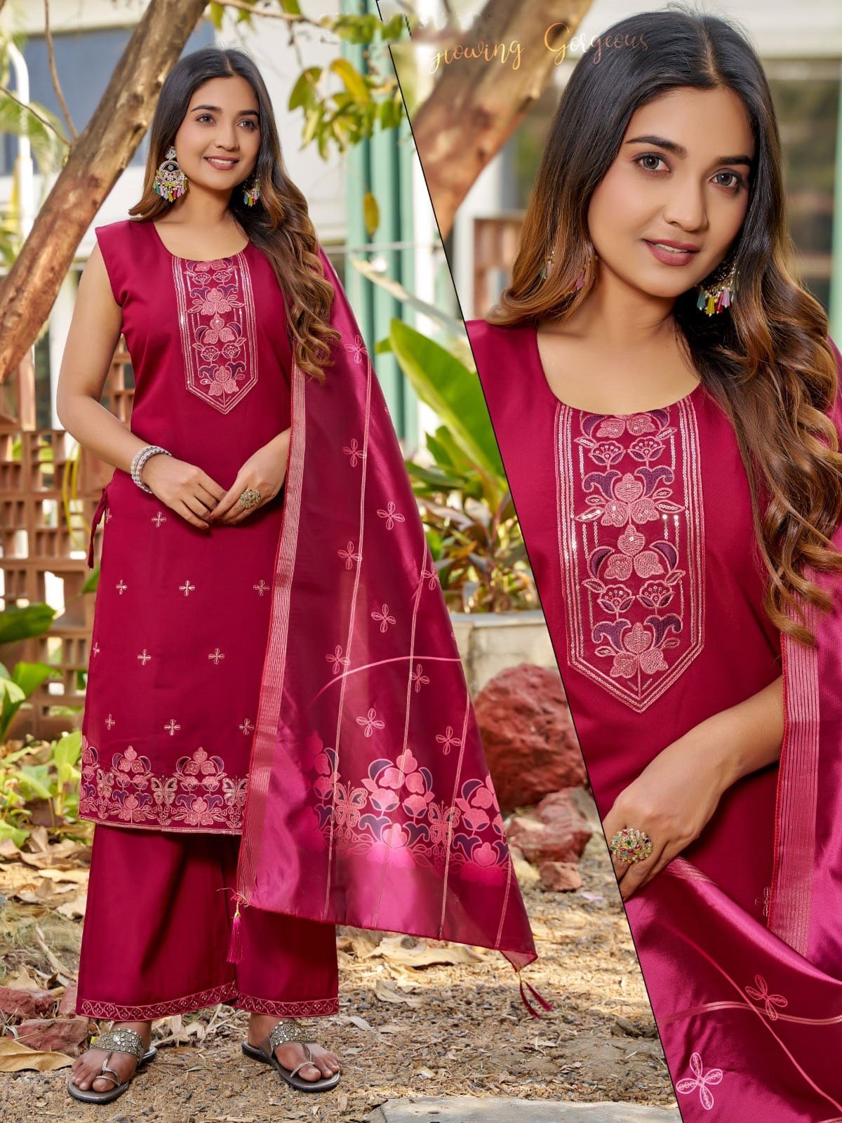 Naisha K 594 Roman Silk With Work Kurti Pant And Dupatta Collection