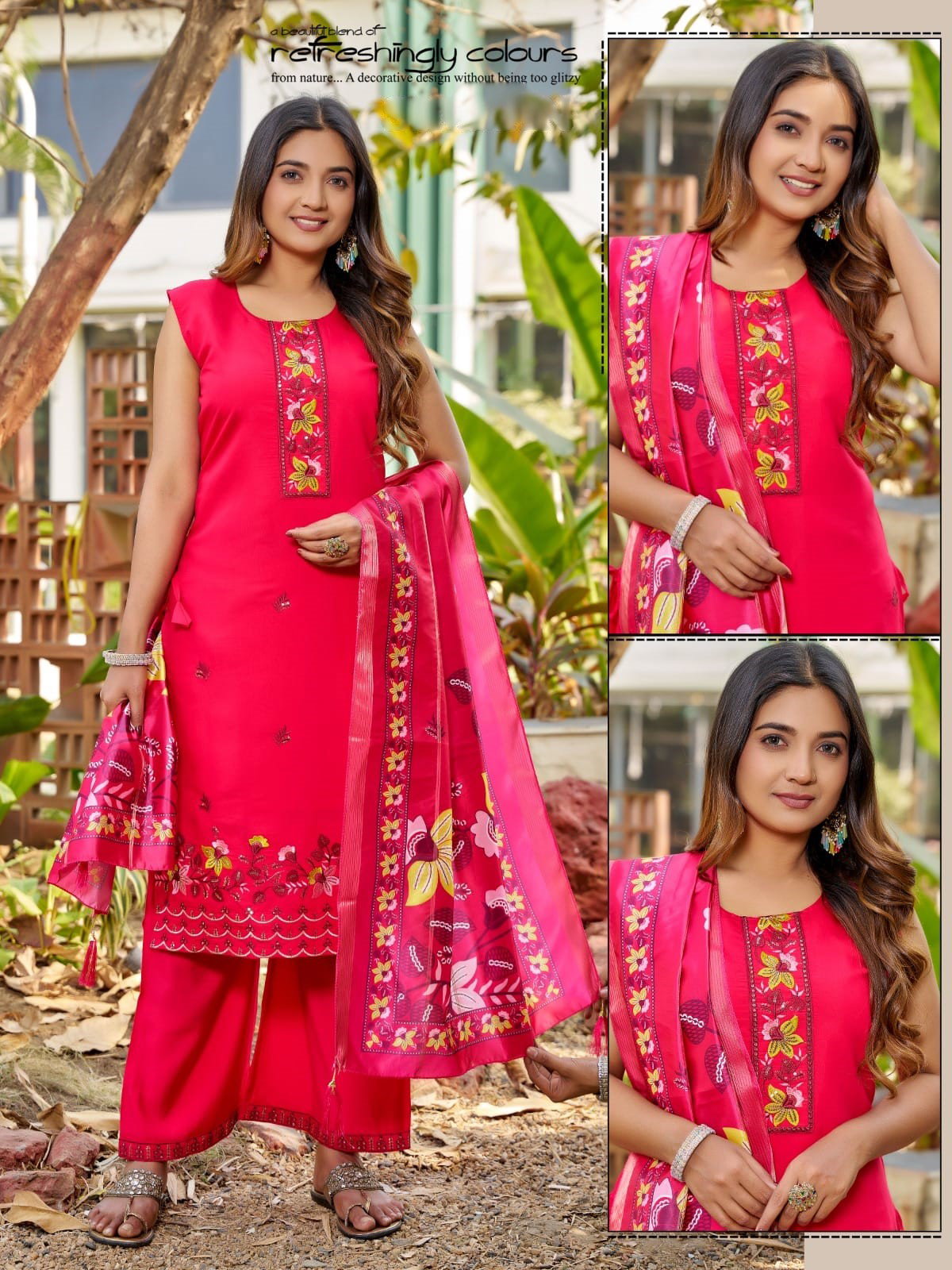 Naisha K 594 Roman Silk With Work Kurti Pant And Dupatta Collection