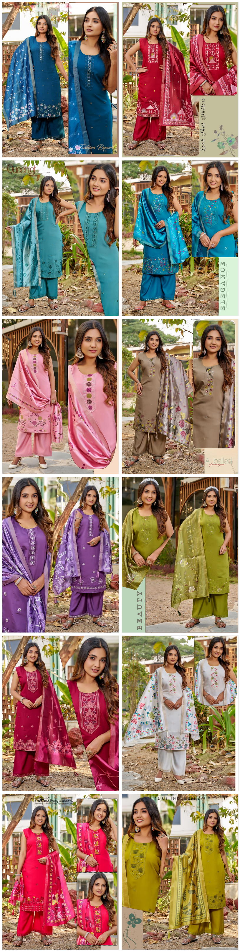 Naisha K 594 Roman Silk With Work Kurti Pant And Dupatta Collection