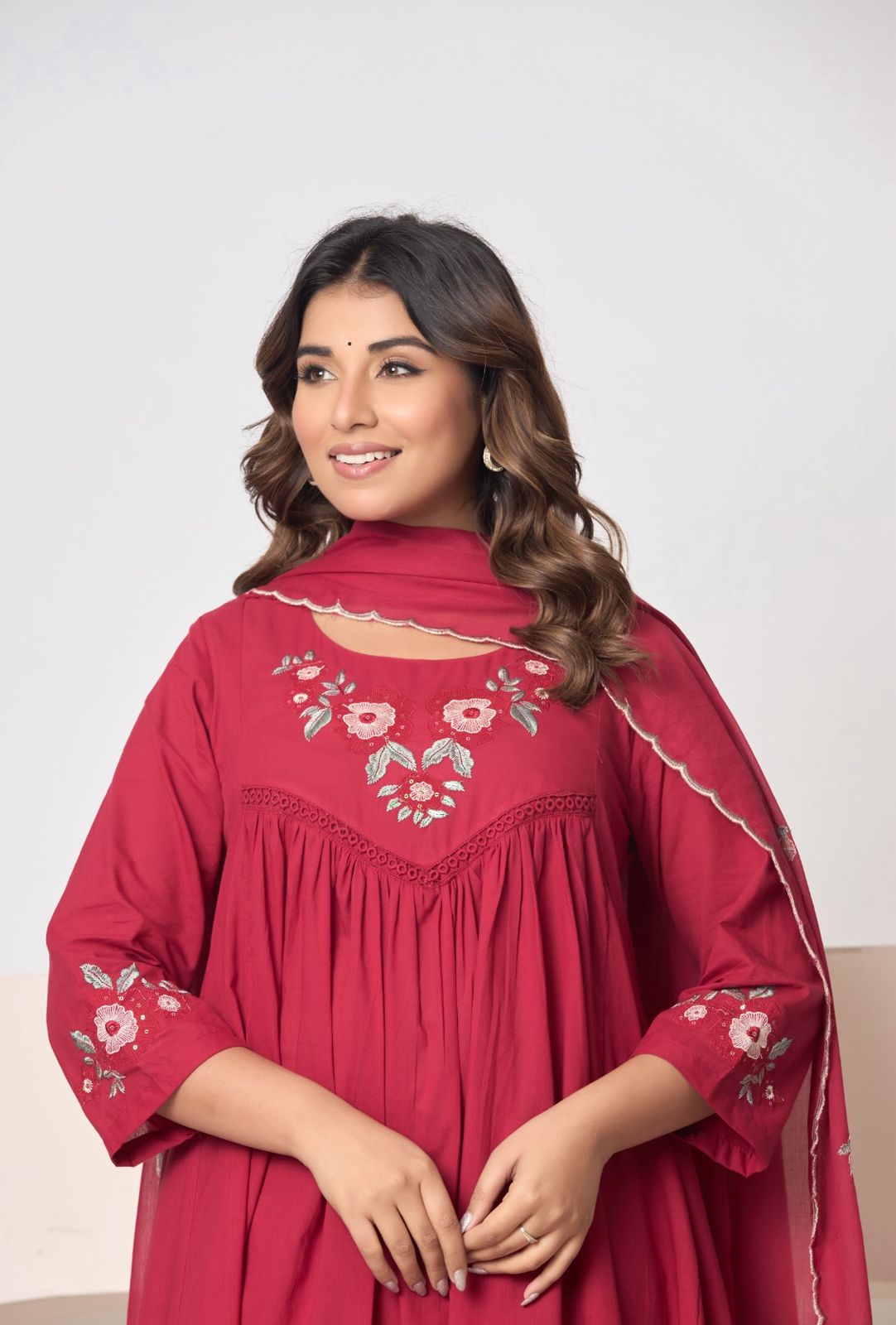 Naisha K 595 Cotton With Work Stylish Wear Top Bottom And Dupatta