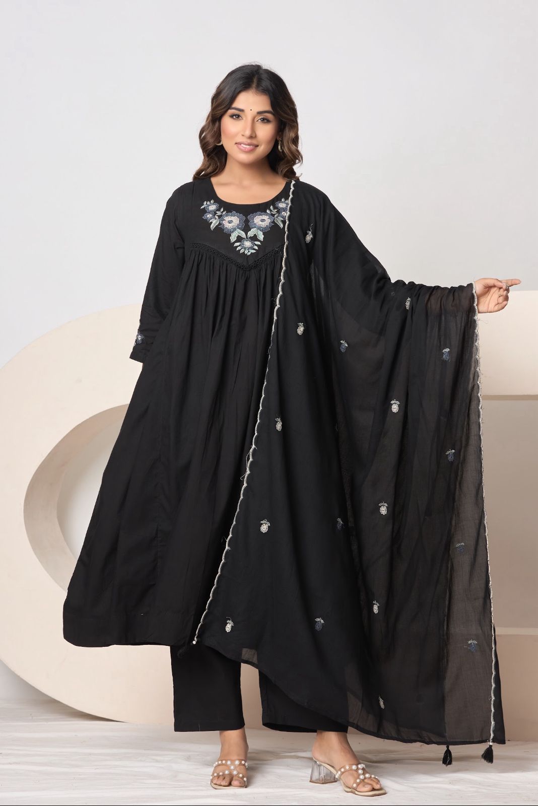 Naisha K 595 Cotton With Work Stylish Wear Top Bottom And Dupatta