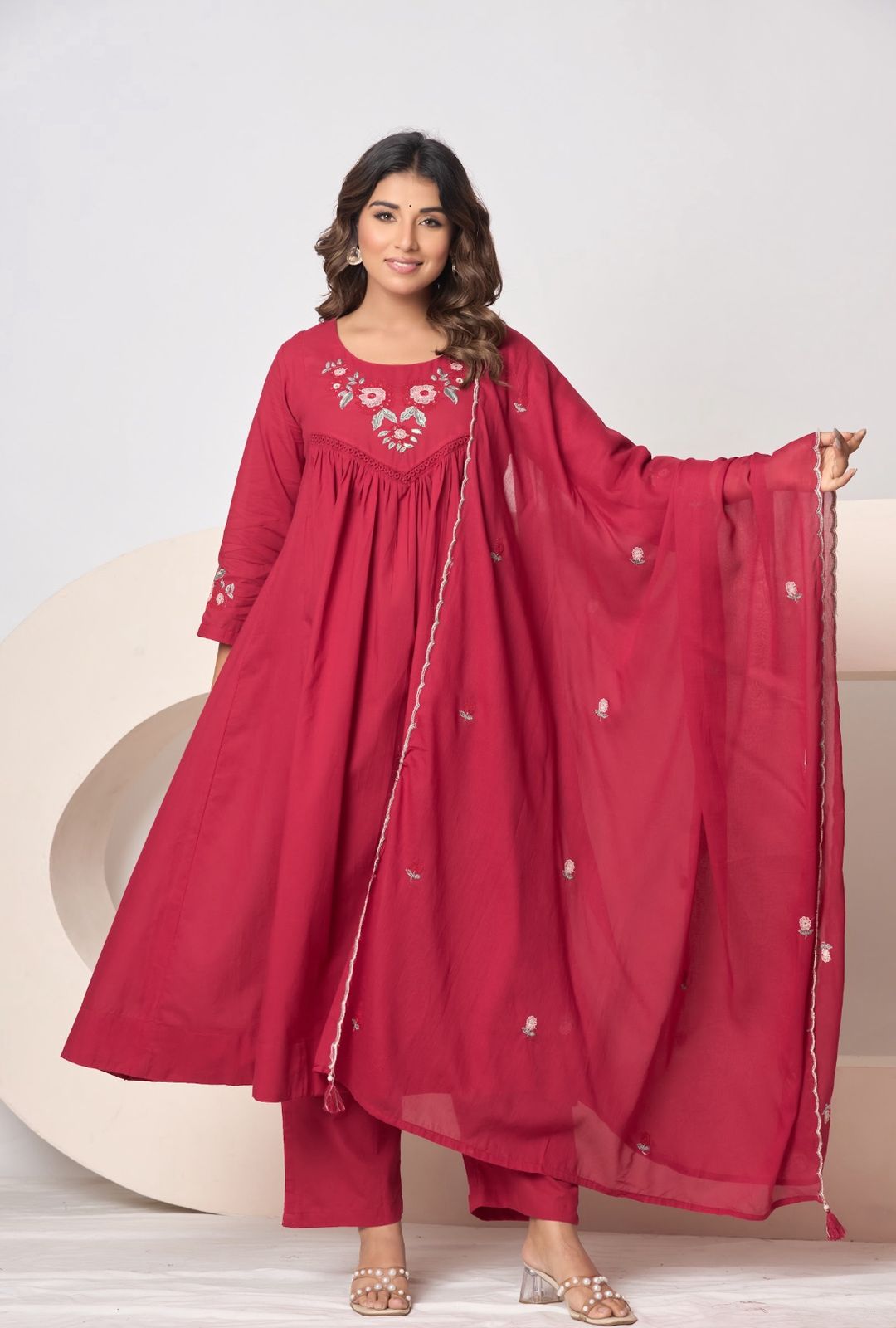 Naisha K 595 Cotton With Work Stylish Wear Top Bottom And Dupatta