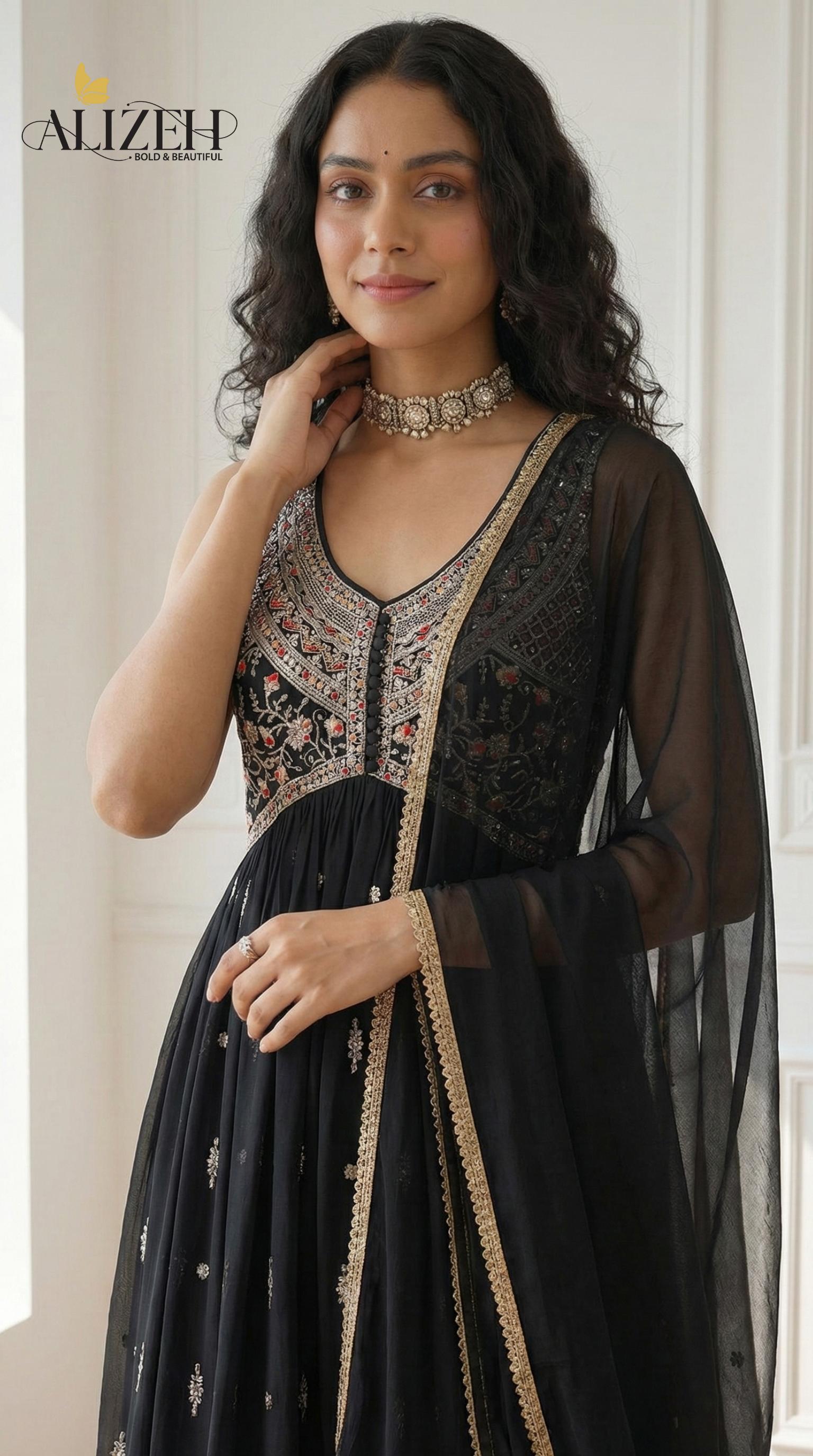 Alizeh 7062 To 7065 Georgette With Stylish Wear Top Bottom And Dupatta