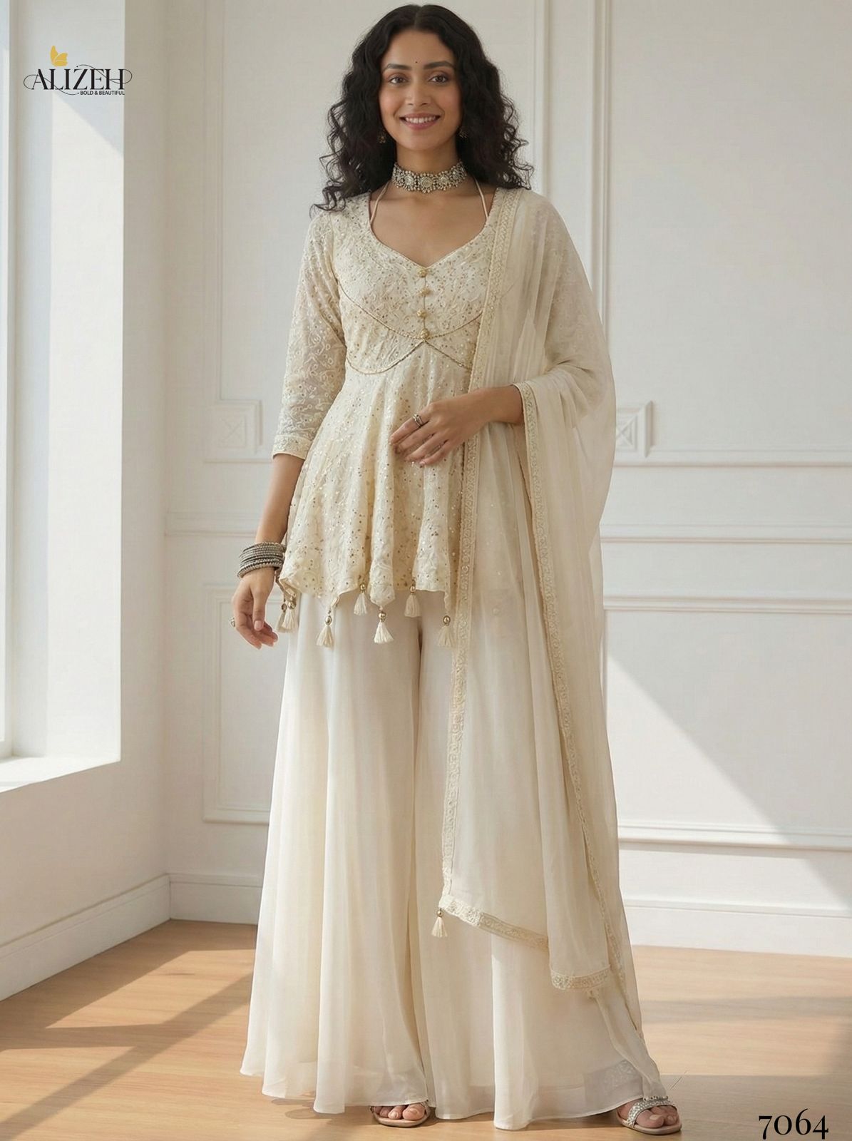 Alizeh 7062 To 7065 Georgette With Stylish Wear Top Bottom And Dupatta