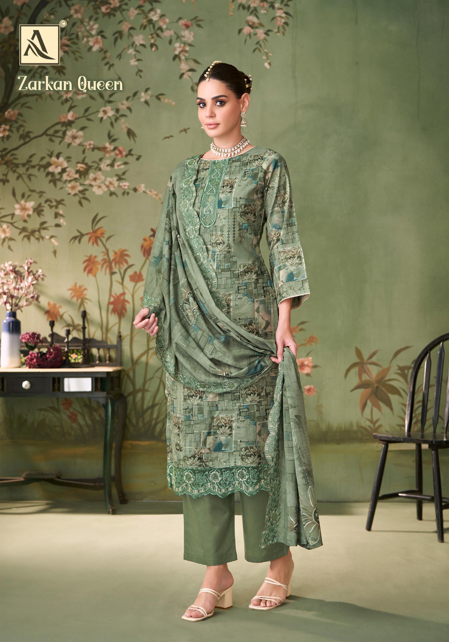 Alok Zarkan Queen Cambric Cotton Floral Print With Work Dress Material