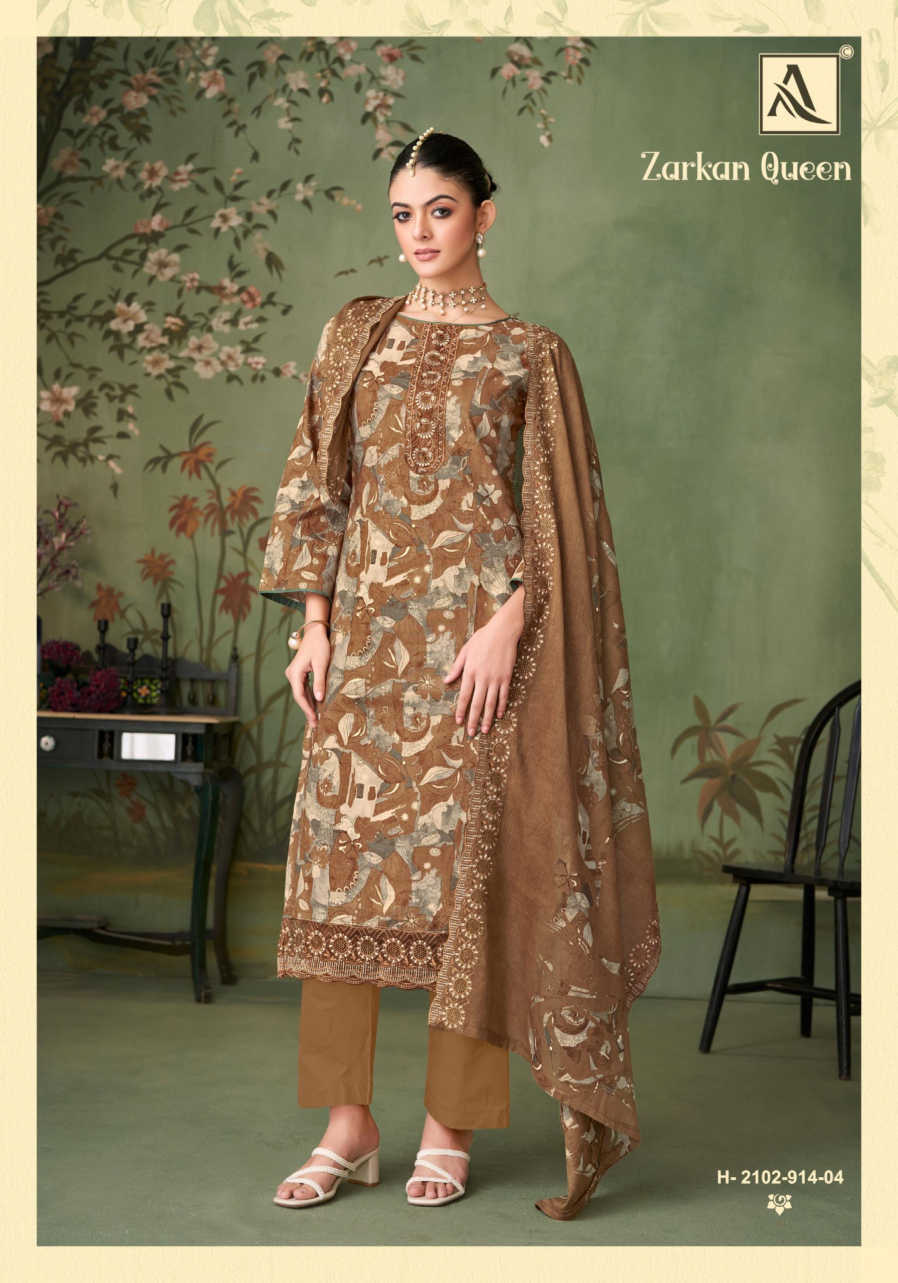 Alok Zarkan Queen Cambric Cotton Floral Print With Work Dress Material