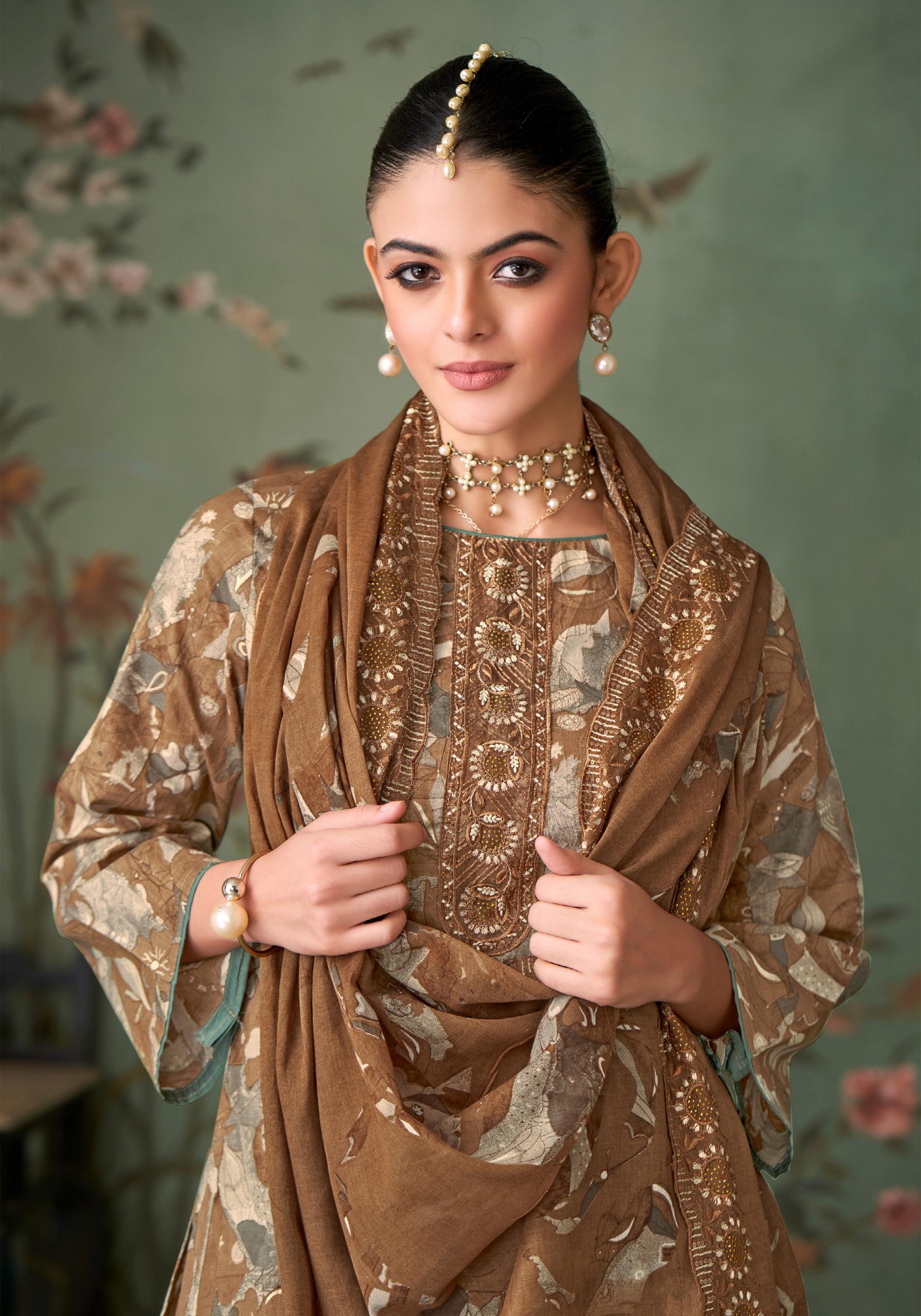 Alok Zarkan Queen Cambric Cotton Floral Print With Work Dress Material