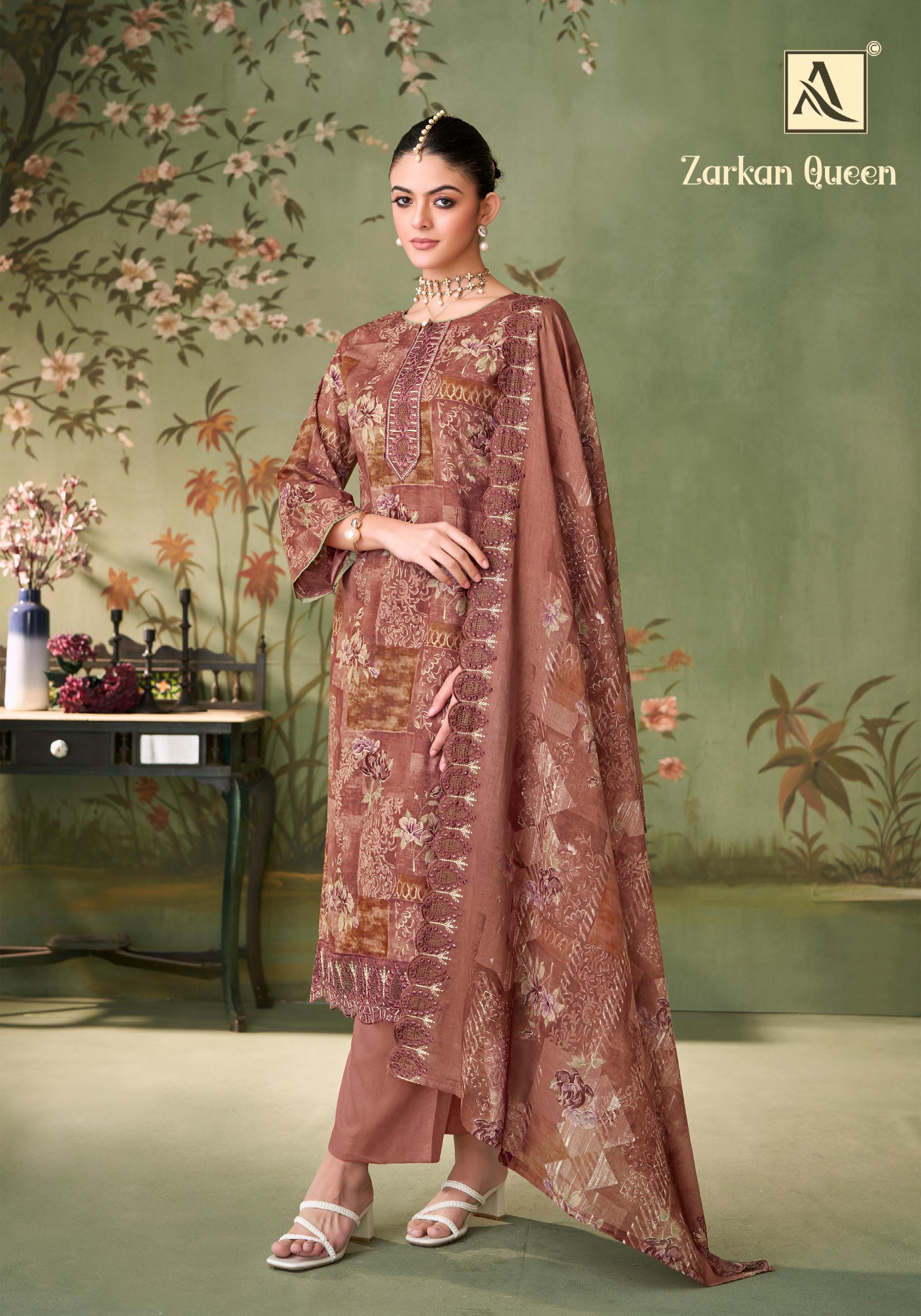 Alok Zarkan Queen Cambric Cotton Floral Print With Work Dress Material