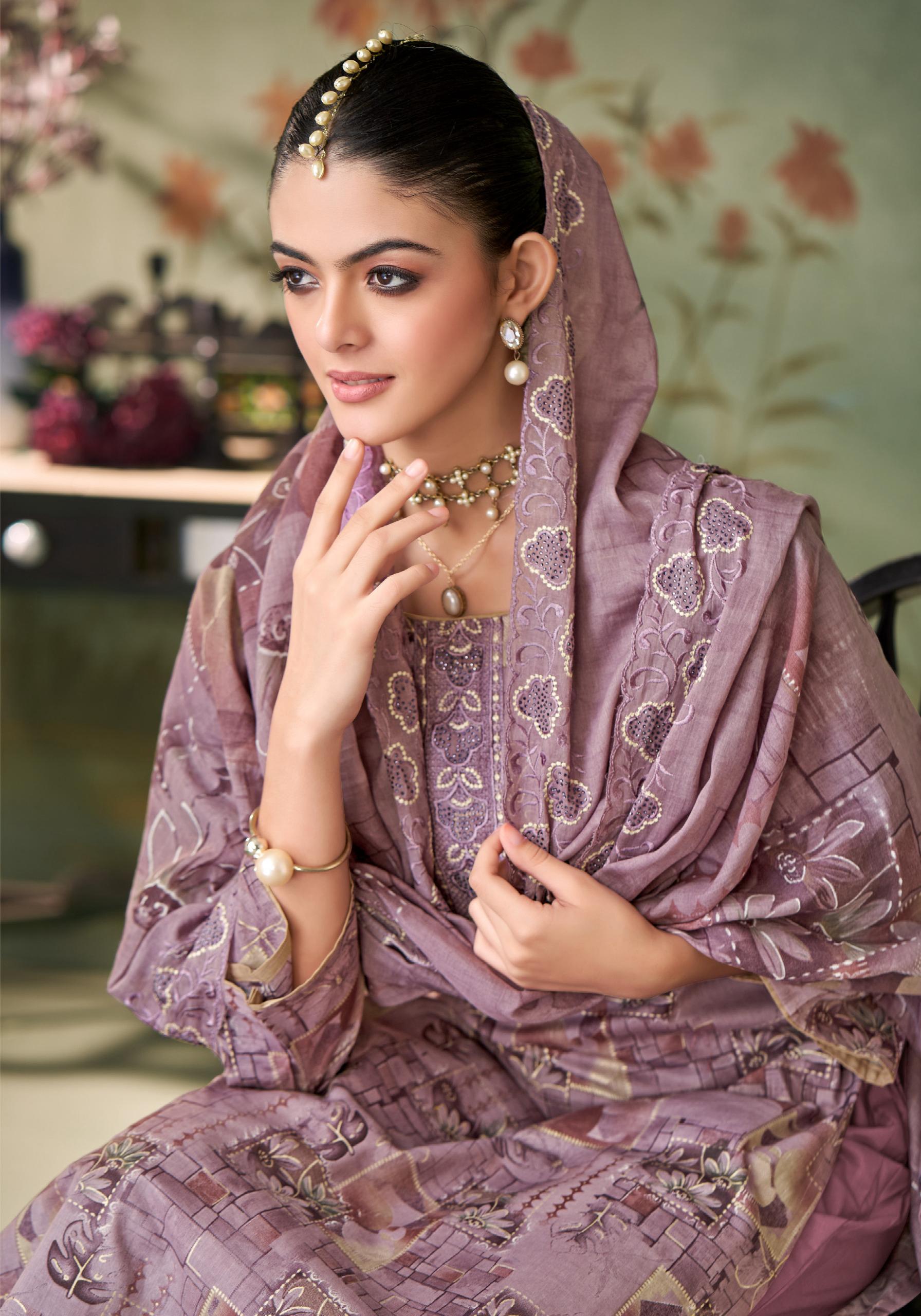 Alok Zarkan Queen Cambric Cotton Floral Print With Work Dress Material