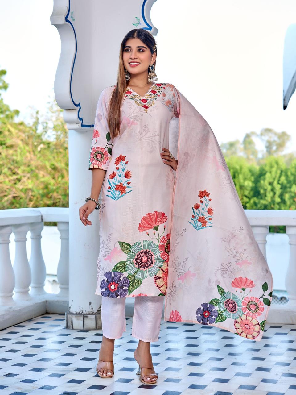 Naisha K 596 Berlin With Work Fancy Kurti Pant And Dupatta