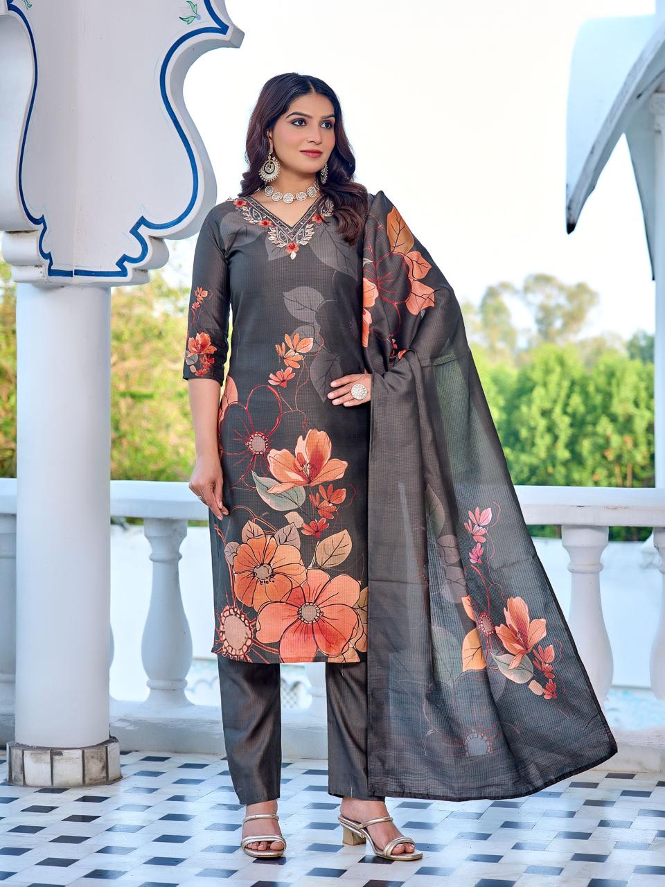 Naisha K 596 Berlin With Work Fancy Kurti Pant And Dupatta