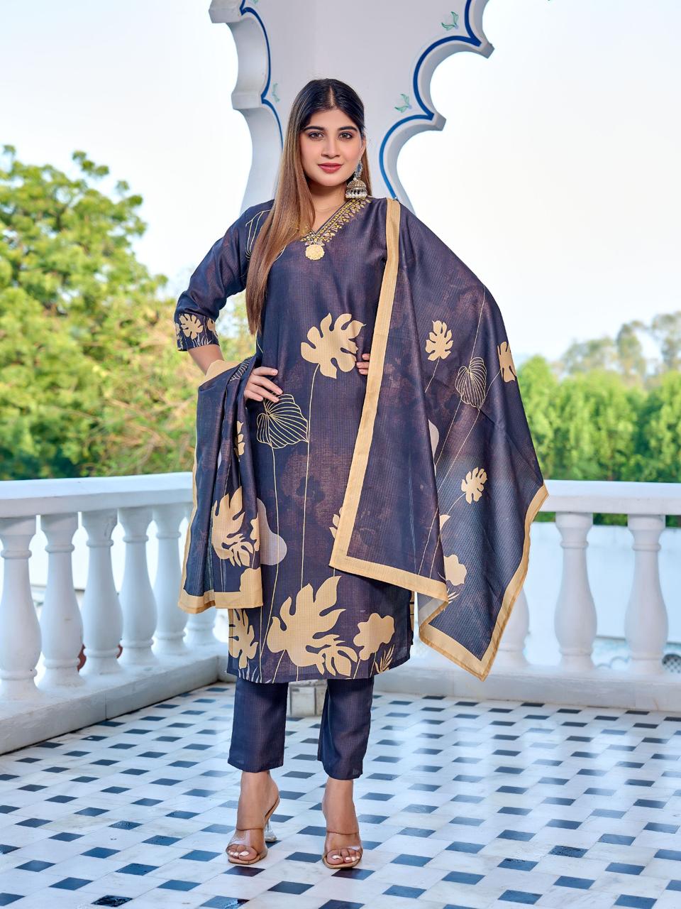 Naisha K 596 Berlin With Work Fancy Kurti Pant And Dupatta