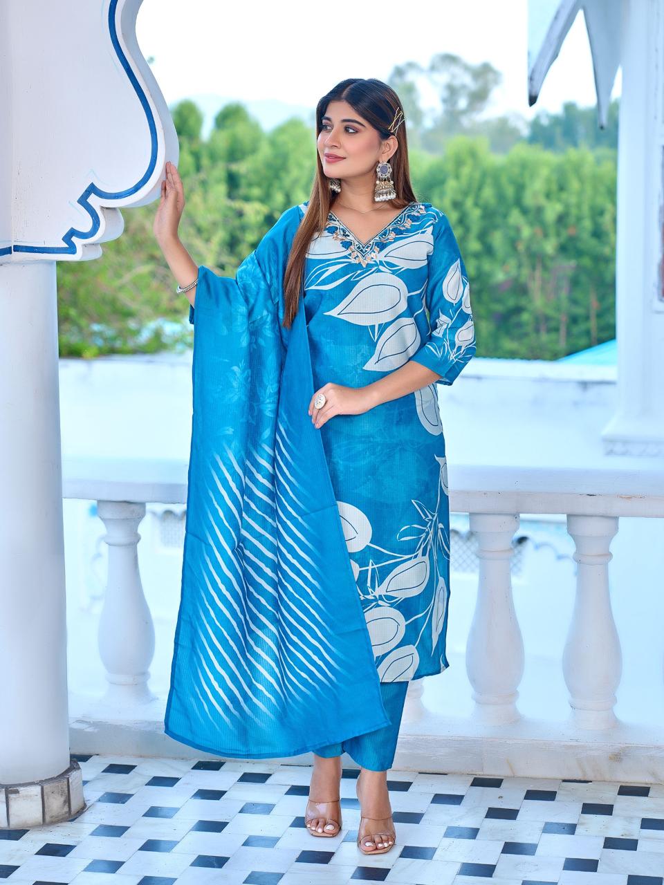 Naisha K 596 Berlin With Work Fancy Kurti Pant And Dupatta