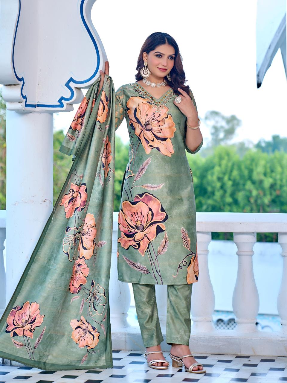 Naisha K 596 Berlin With Work Fancy Kurti Pant And Dupatta
