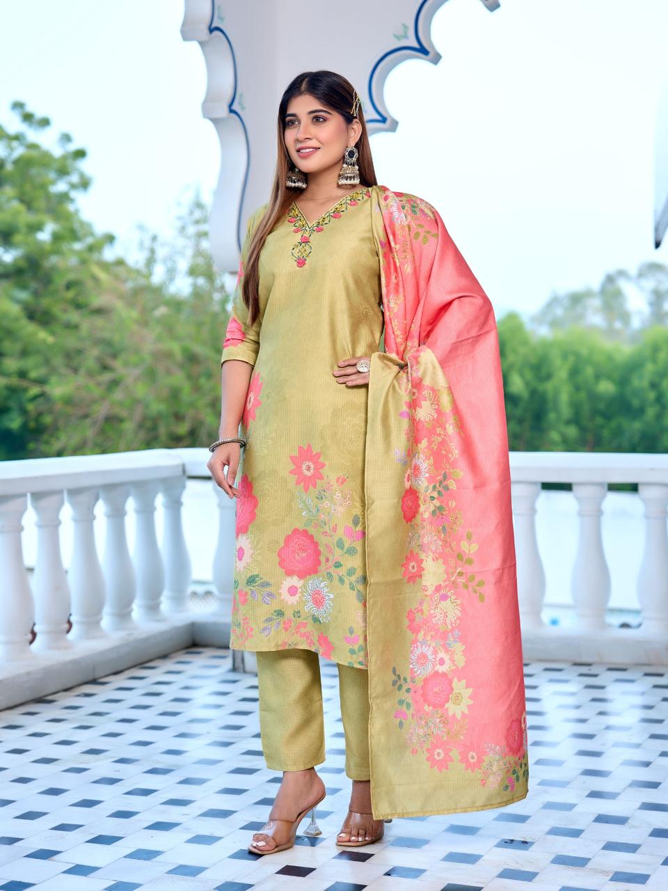 Naisha K 596 Berlin With Work Fancy Kurti Pant And Dupatta