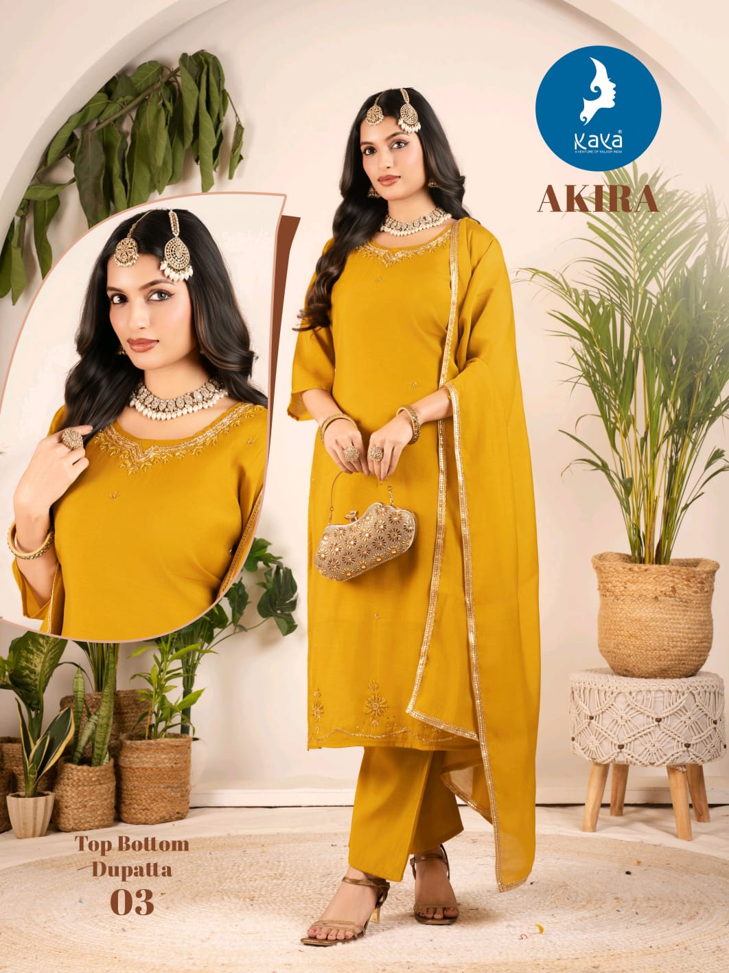 Kaya Akira Mul Chanderi Fancy Wear Kurti Pant And Dupatta Collection